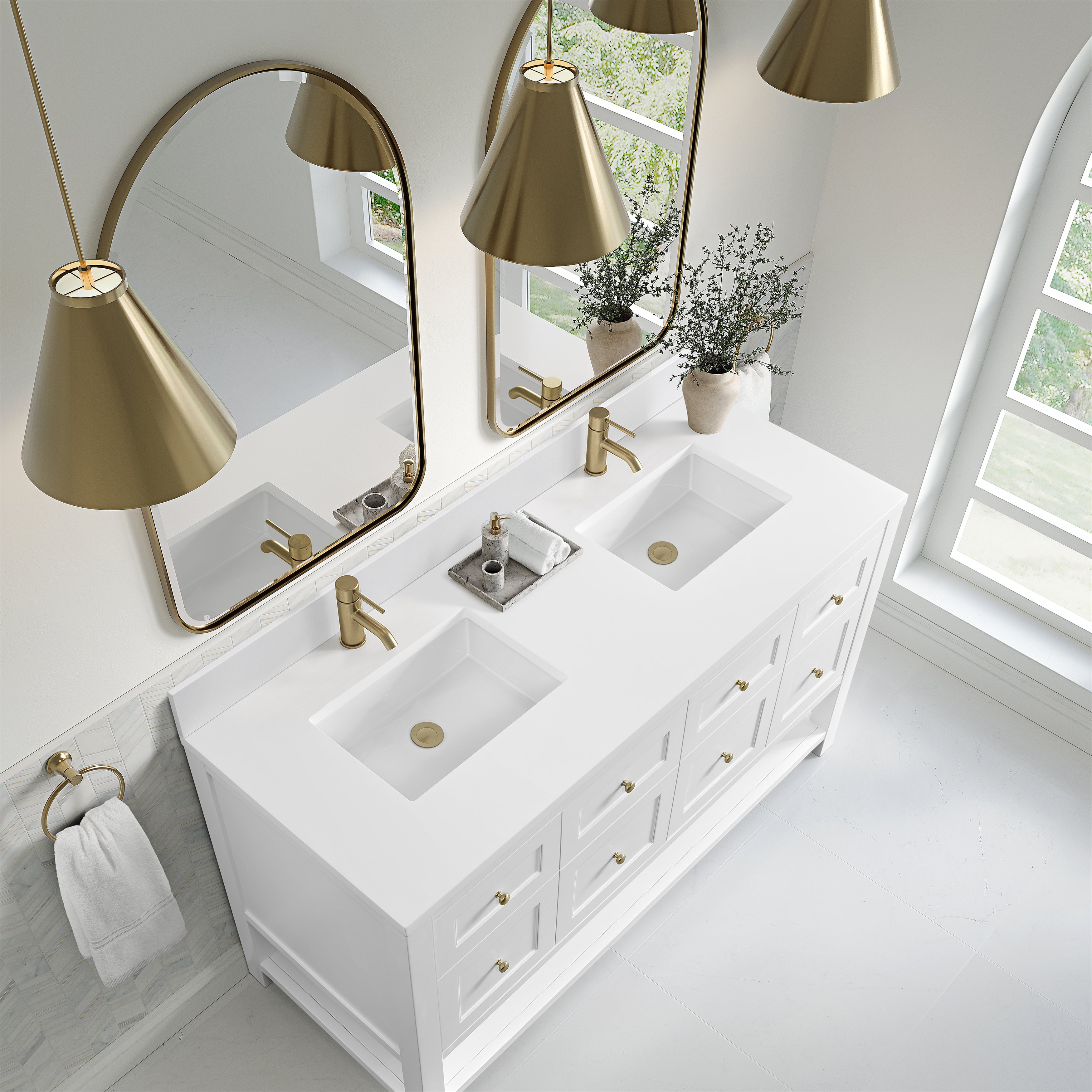 James Martin Breckenridge 60" Double Vanity in Bright White with 3cm Countertop
