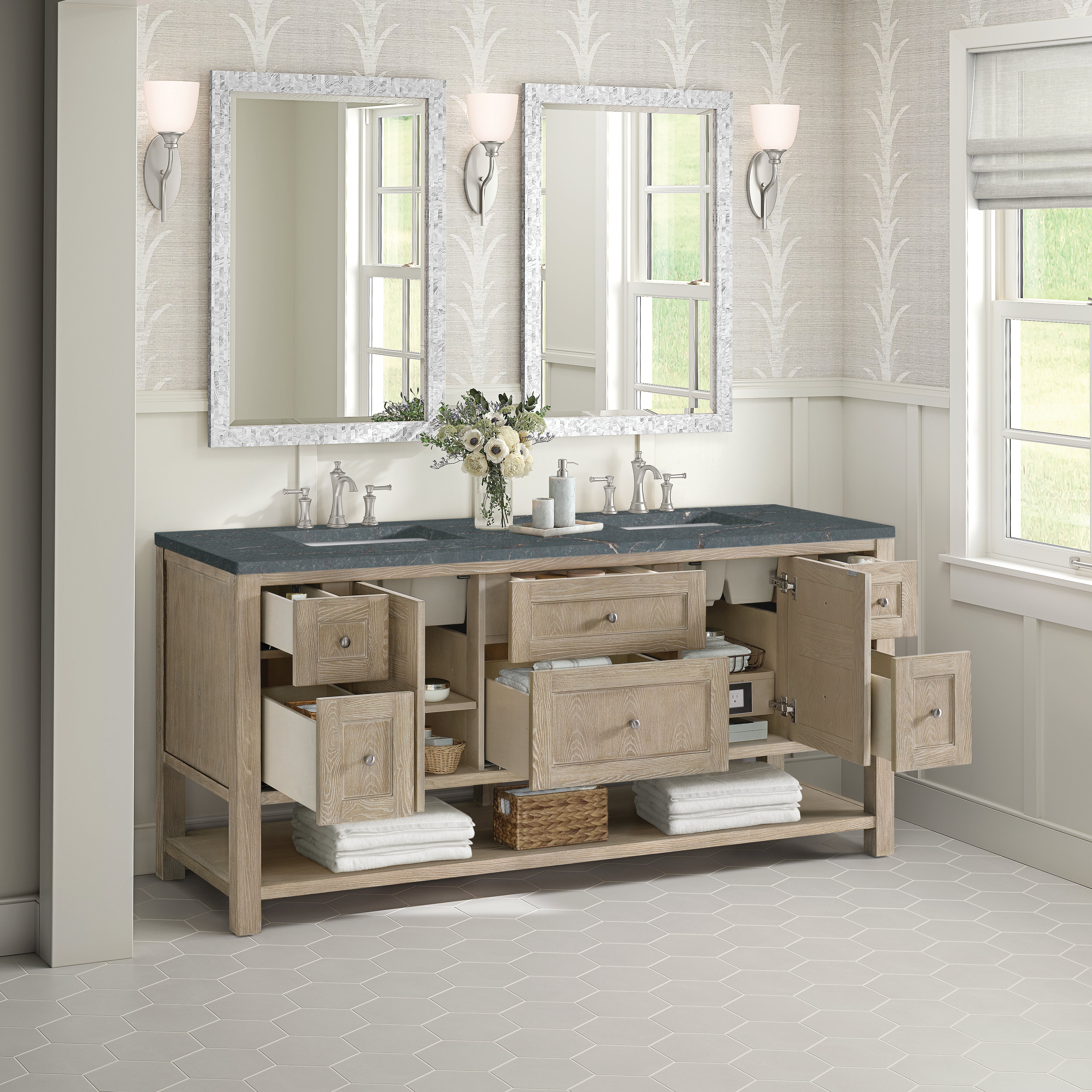 James Martin Breckenridge 72" Double Vanity in Whitewashed Oak with 3cm Countertop