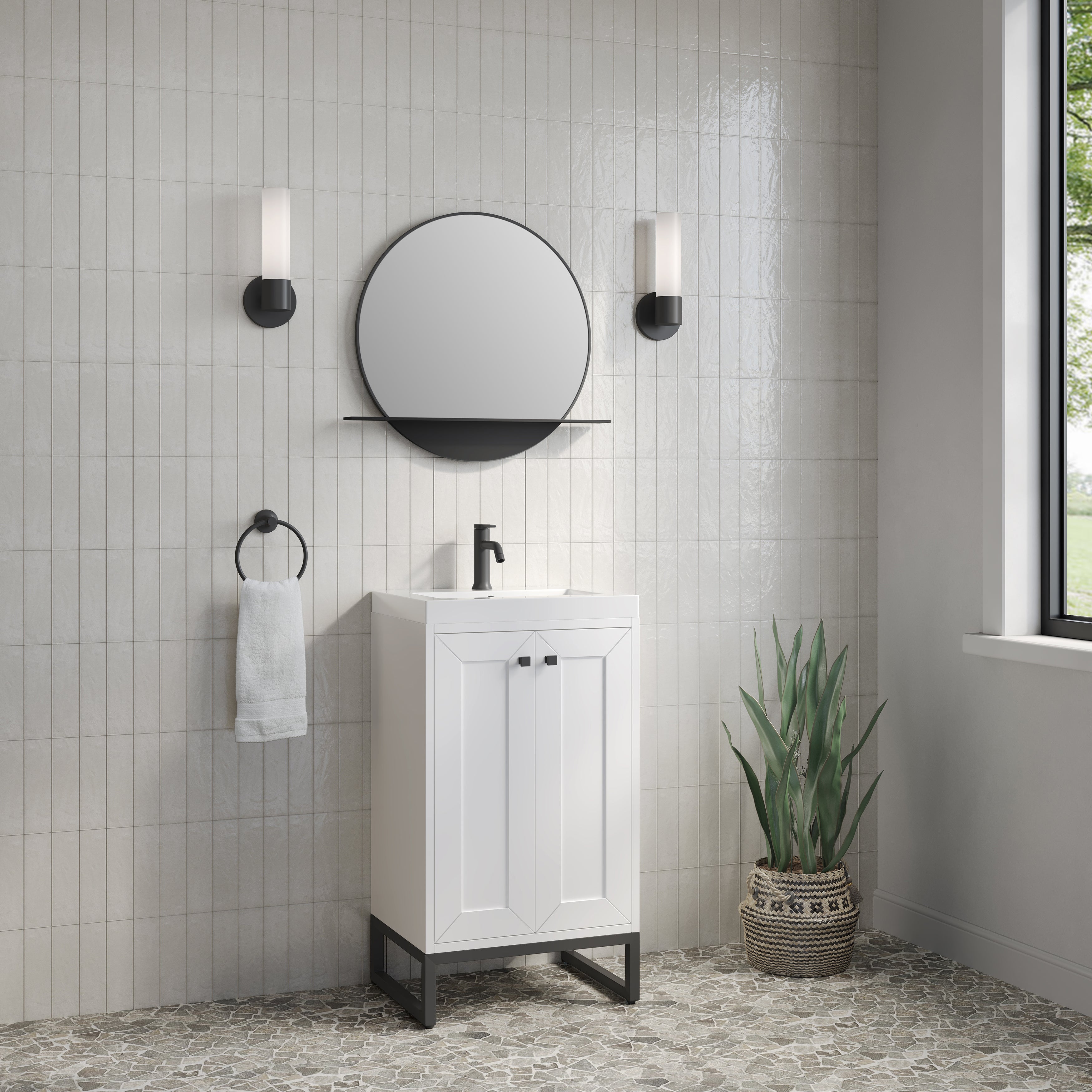 James Martin Chianti 20" Single Vanity in Glossy White with White Glossy Composite Stone Top