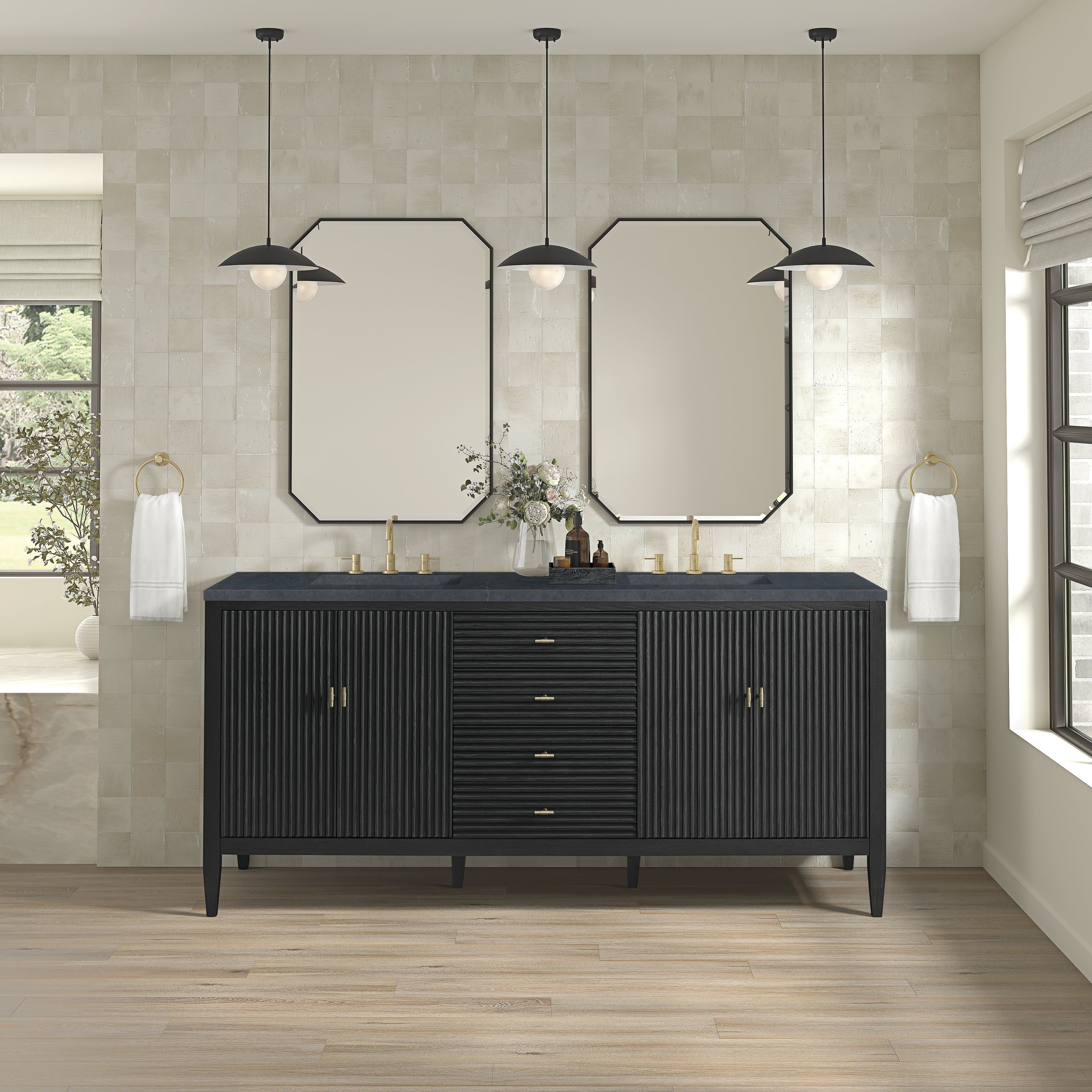James Martin Myrrin 72" Double Vanity in Carbon Oak with 3cm Countertop