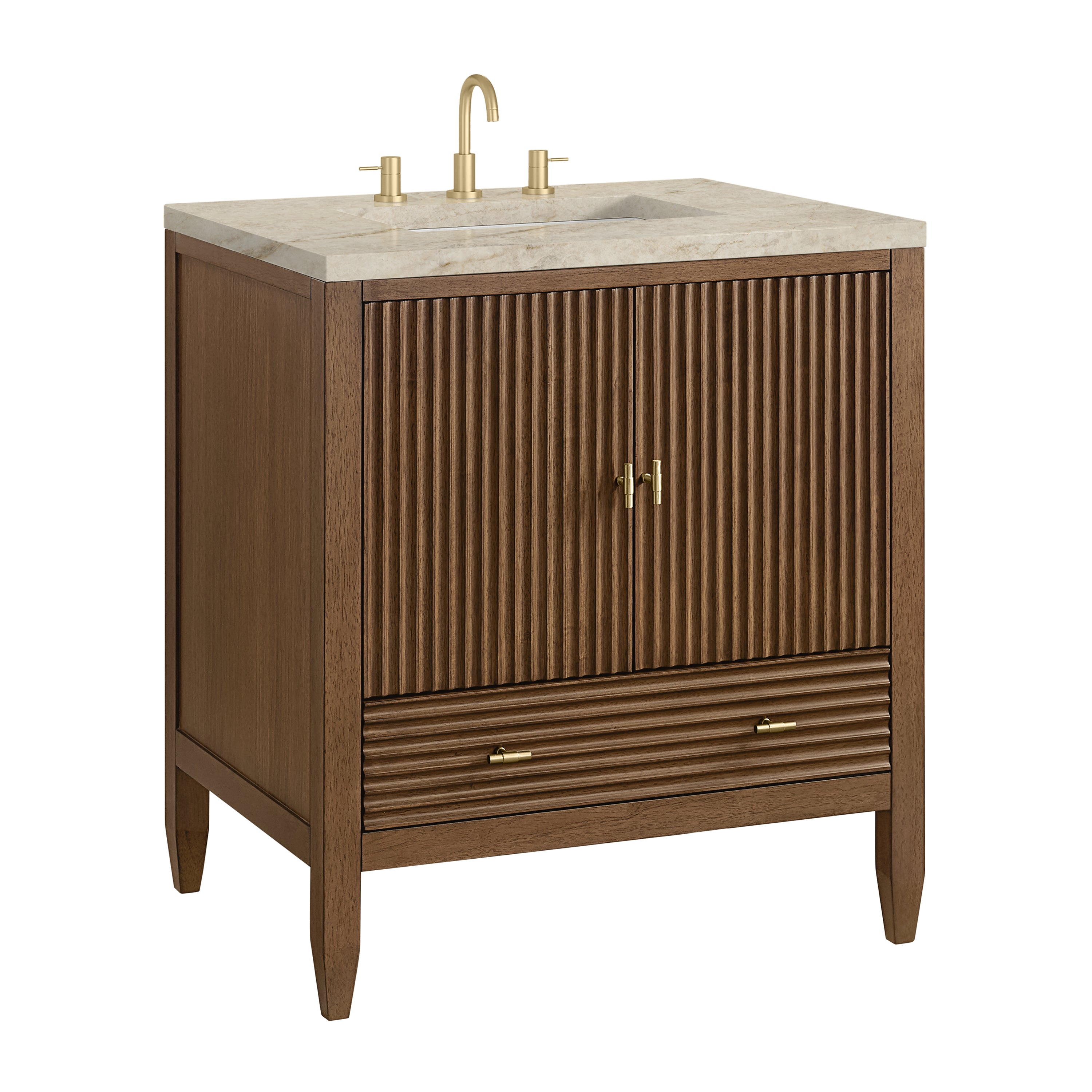 James Martin Myrrin 30" Single Vanity in Mid-Century Walnut with 3cm Countertop