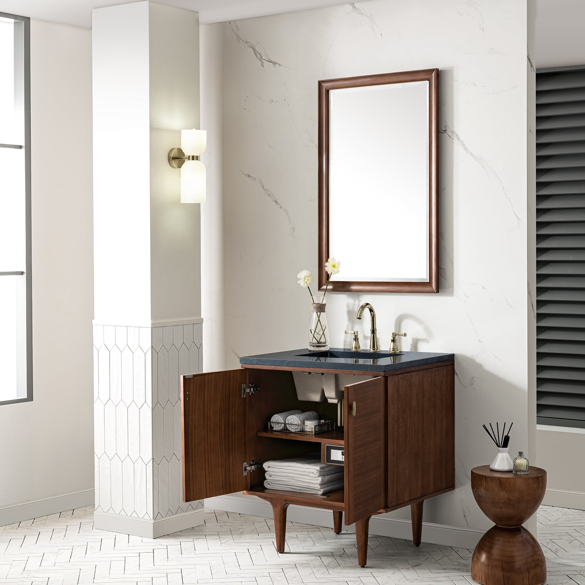 James Martin Amberly 30" Single Vanity in Mid-Century Walnut with 3cm Countertop