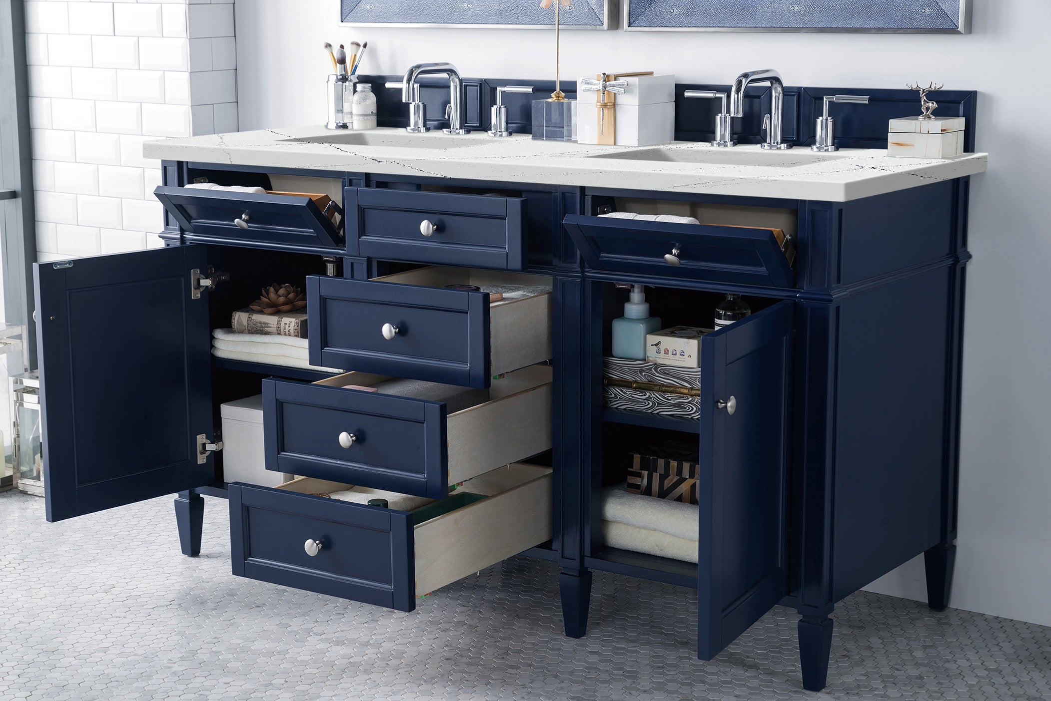 James Martin Brittany 60" Double Vanity in Victory Bleu with 3cm Countertop