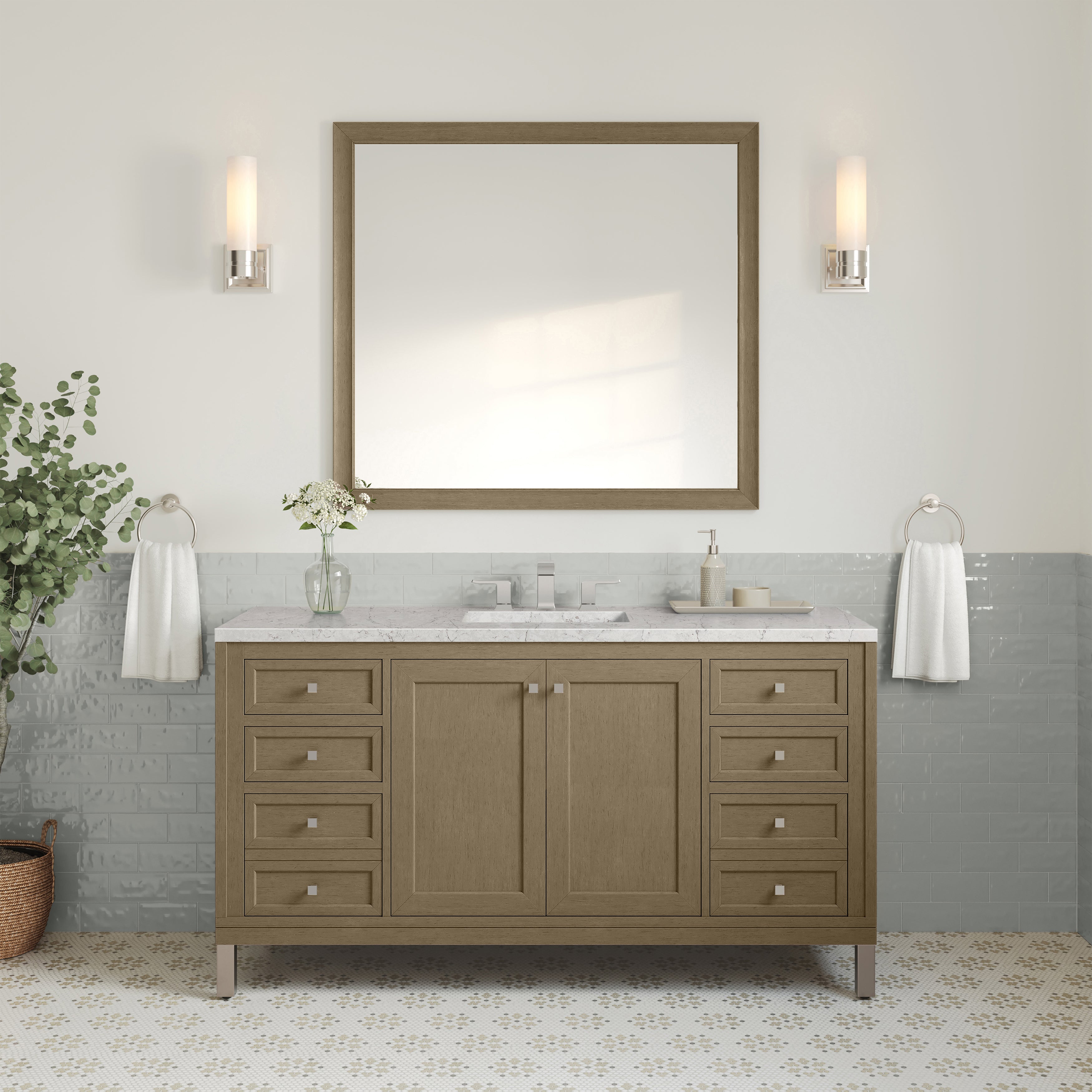 James Martin Chicago 60" Single Vanity in Walnut Whisper with 3cm Countertop and FreePower Wireless Charger