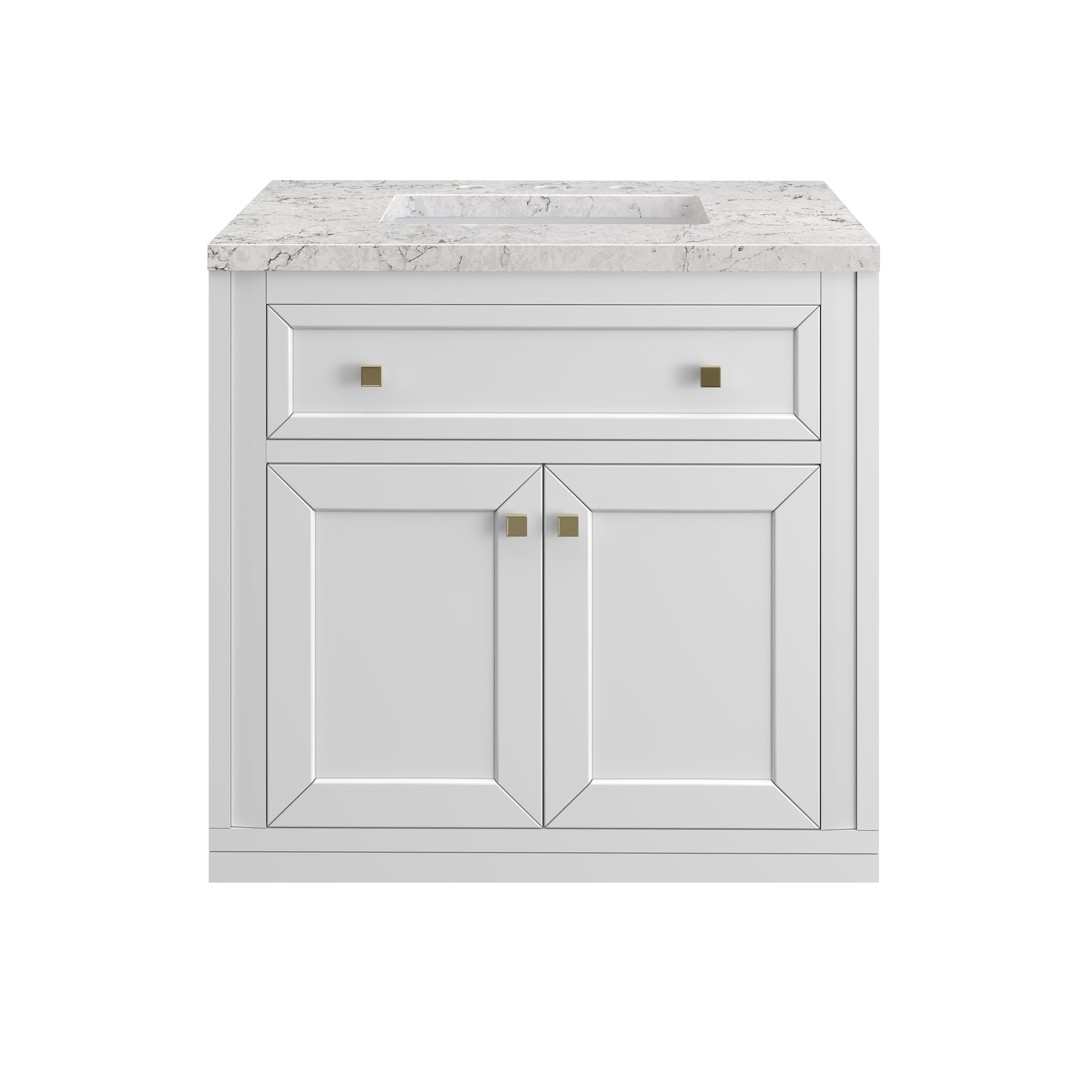 James Martin Chicago 30" Single Vanity in Glossy White with 3cm Countertop