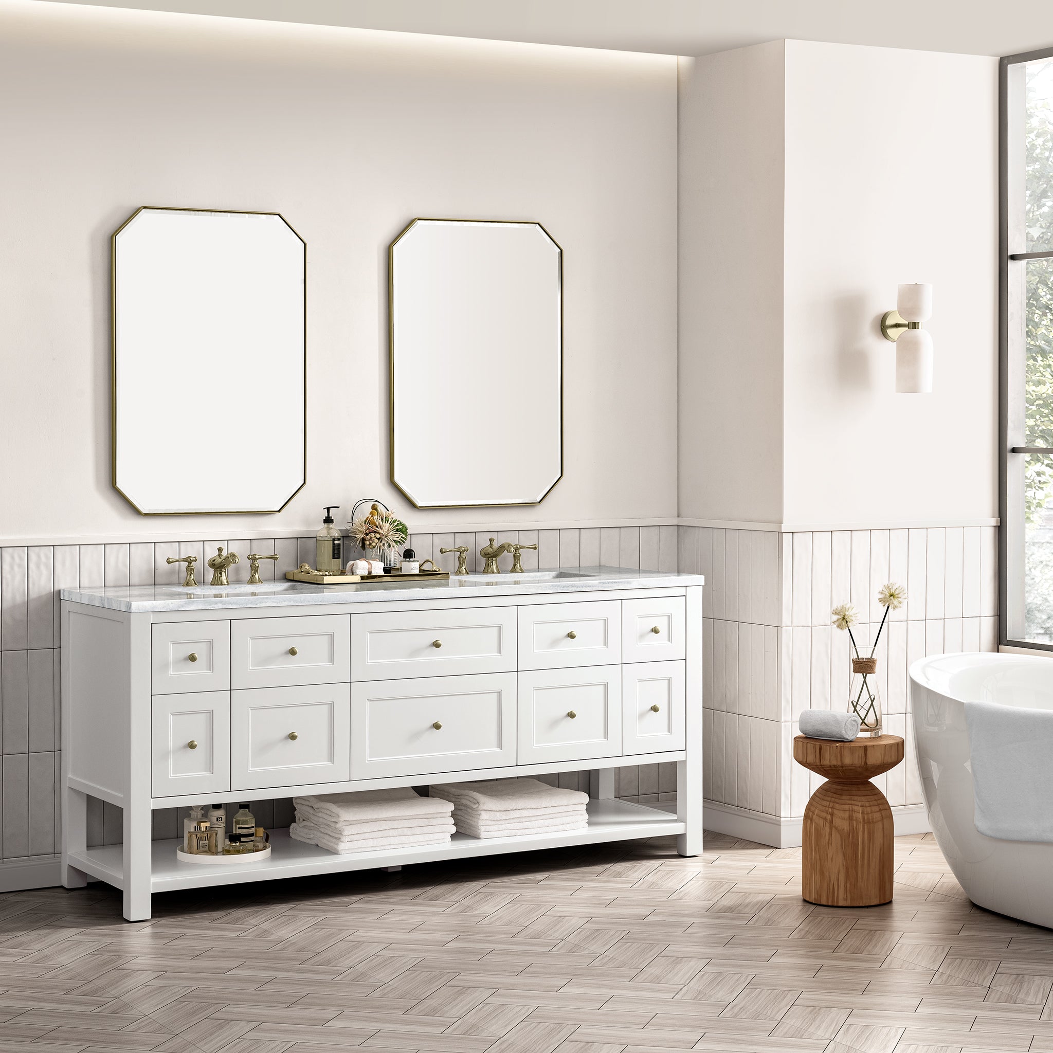James Martin Breckenridge 72" Double Vanity in Bright White with 3cm Countertop