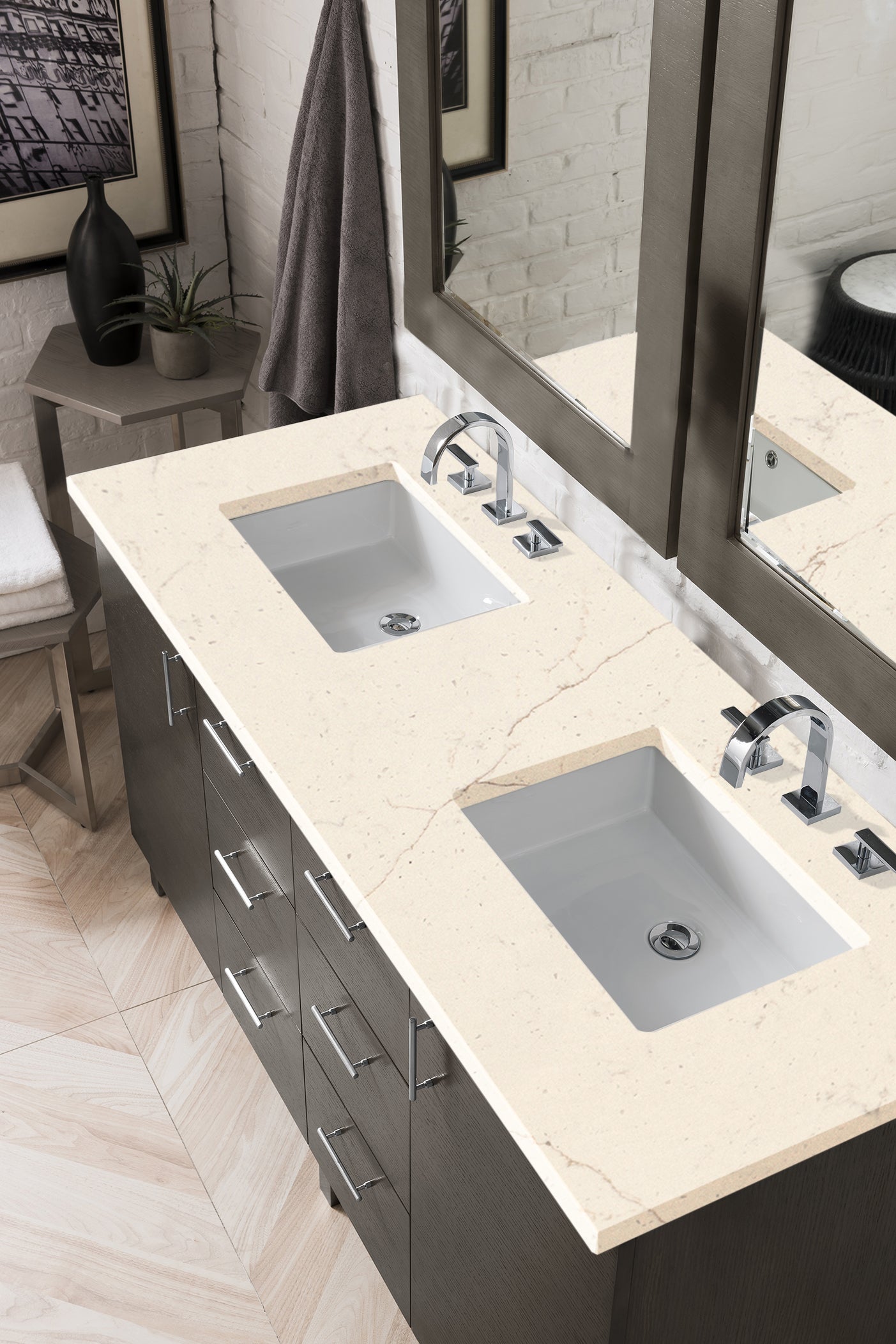 James Martin Metropolitan 60" Double Vanity in Silver Oak with 3cm Countertop