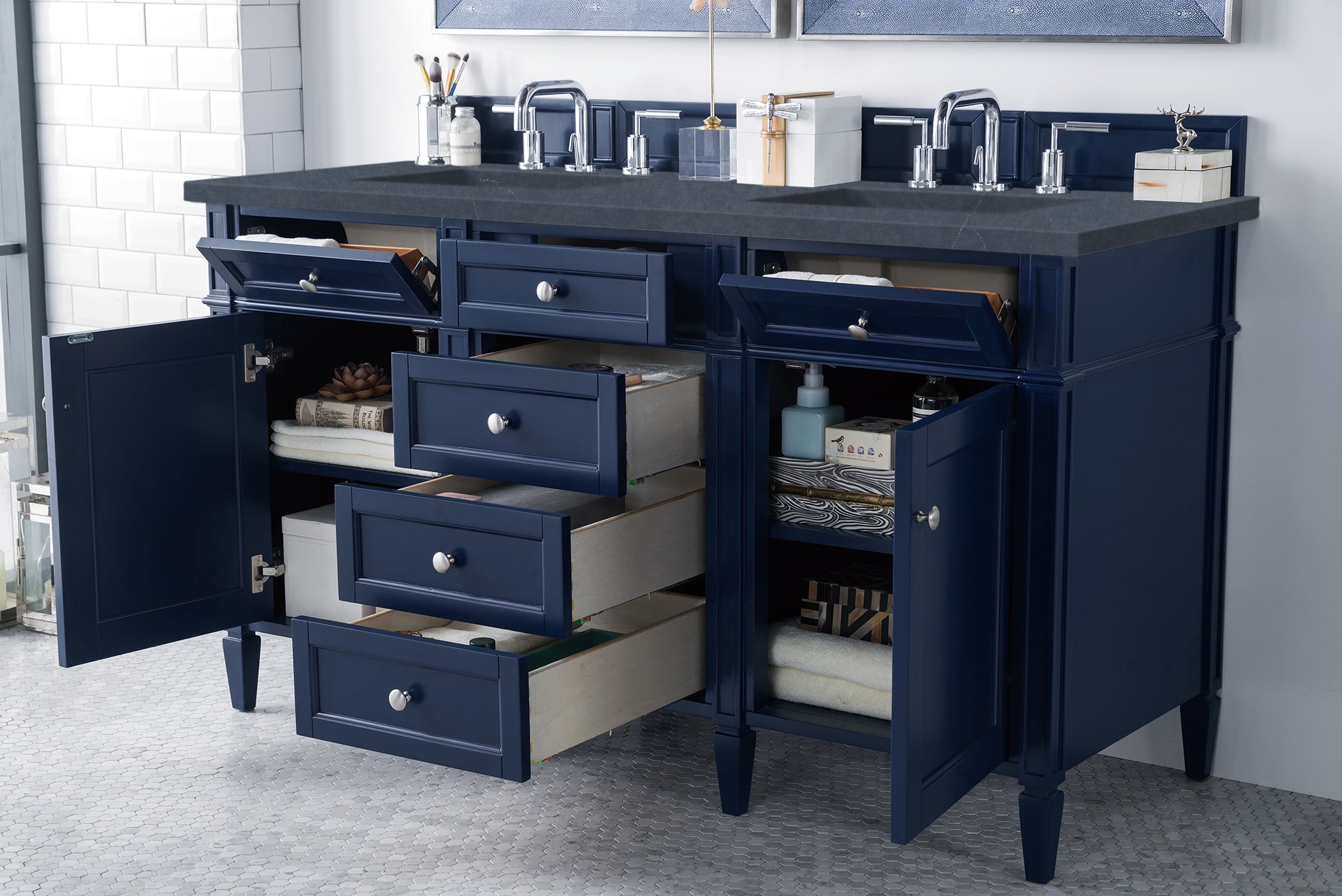 James Martin Brittany 60" Double Vanity in Victory Bleu with 3cm Countertop