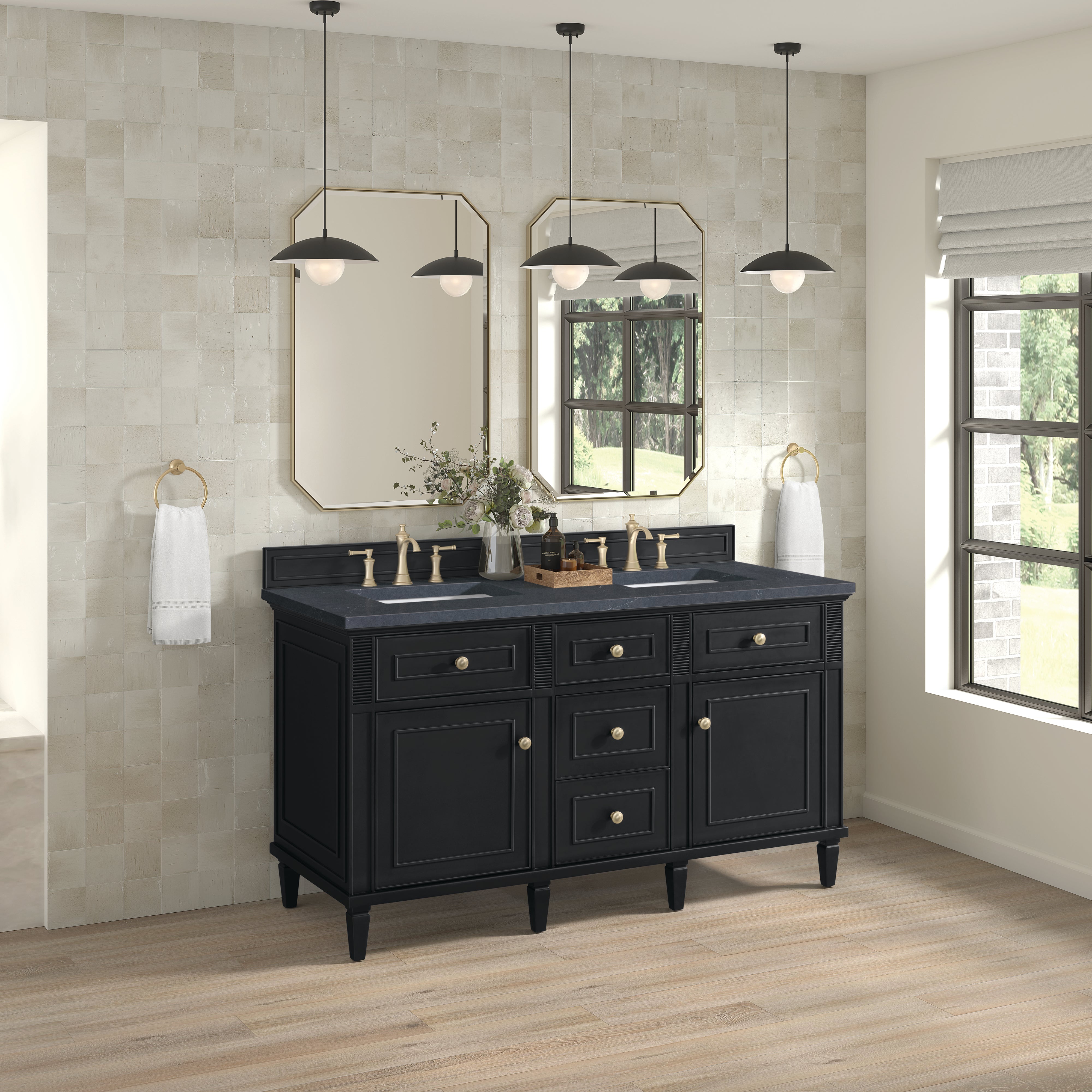 James Martin Lorelai 60" Double Vanity in Black Onyx with 3cm Countertop