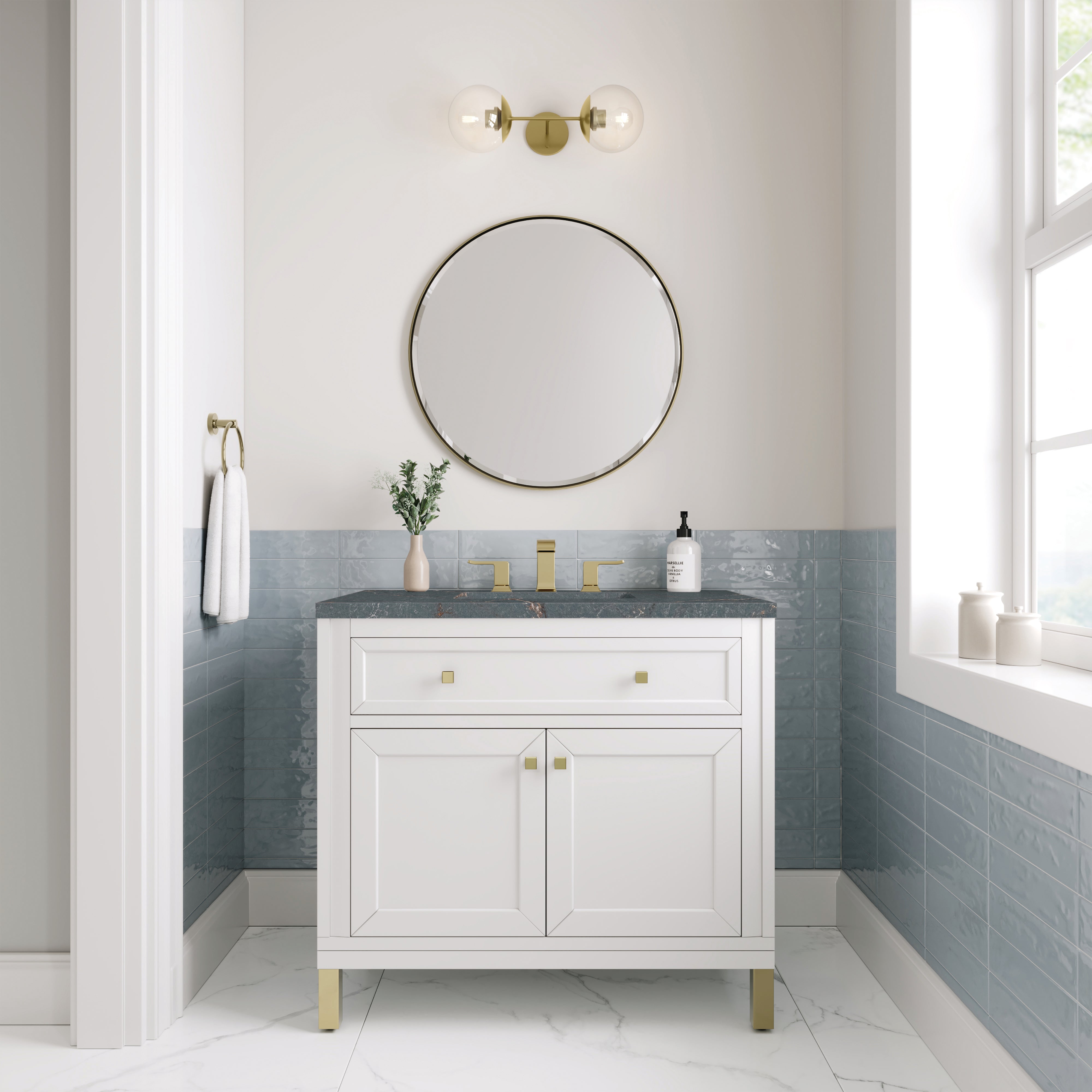 James Martin Chicago 36" Single Vanity in Glossy White with 3cm Countertop