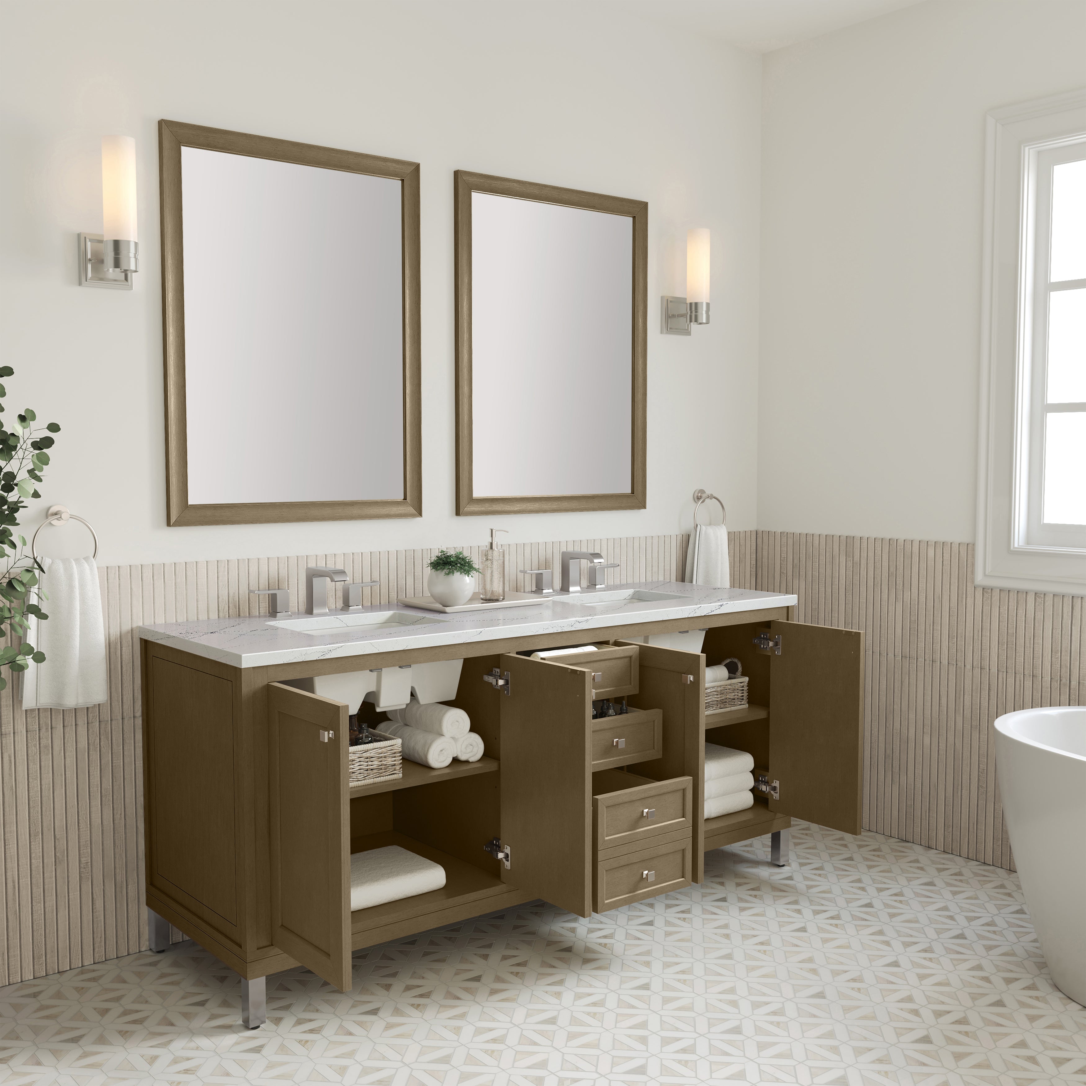 James Martin Chicago 72" Double Vanity in Walnut Whisper with 3cm Countertop