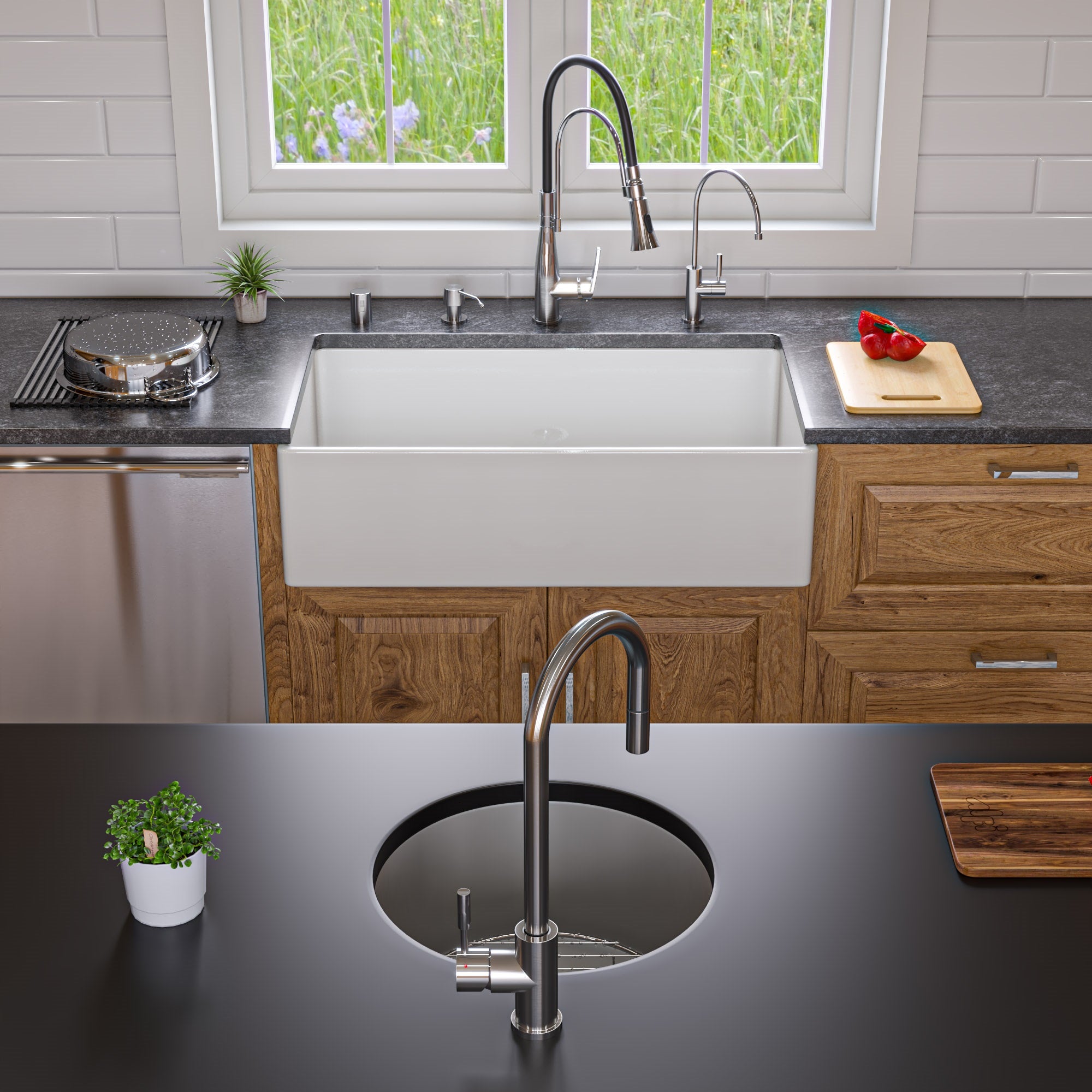 ALFI brand ABF1818R Round 18" x 18" Undermount / Drop In Fireclay Prep Sink
