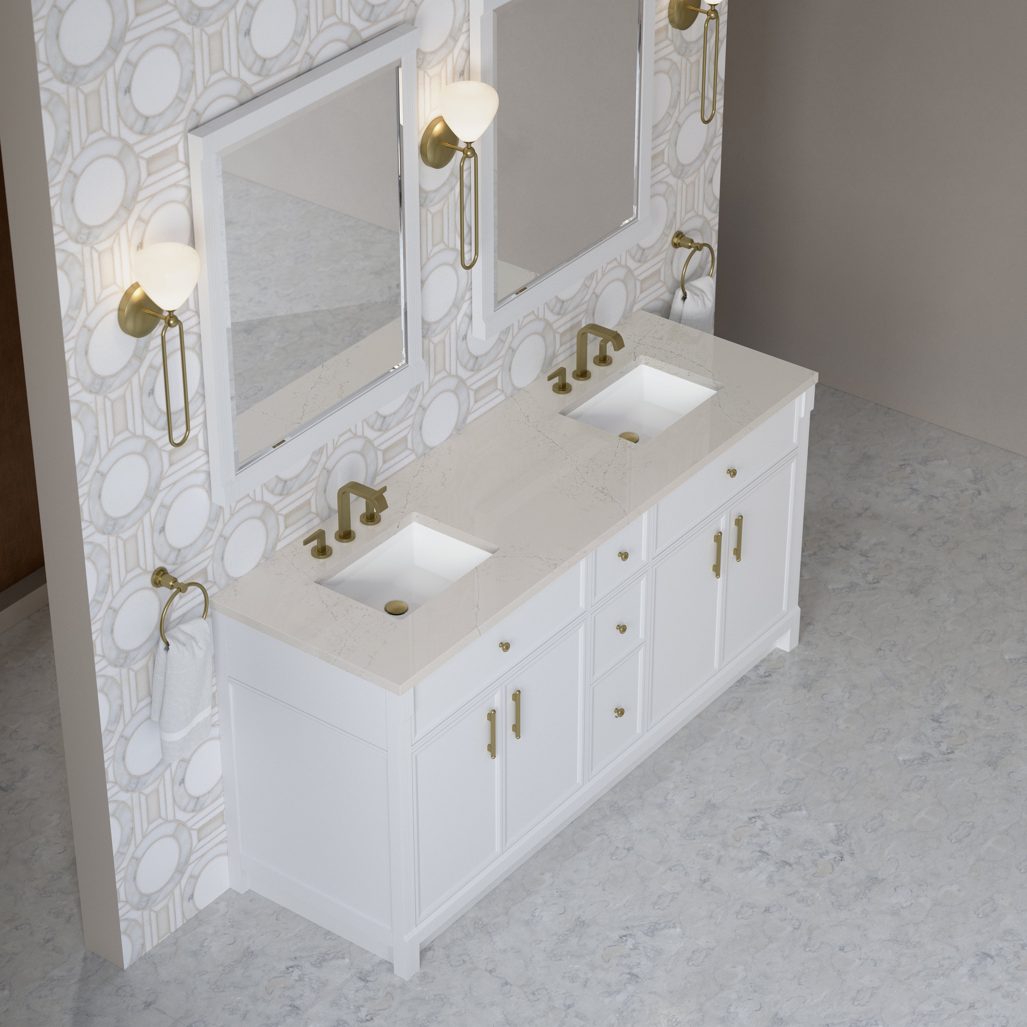 James Martin Bellshire 72" Double Vanity in Bright White with 3cm Countertop
