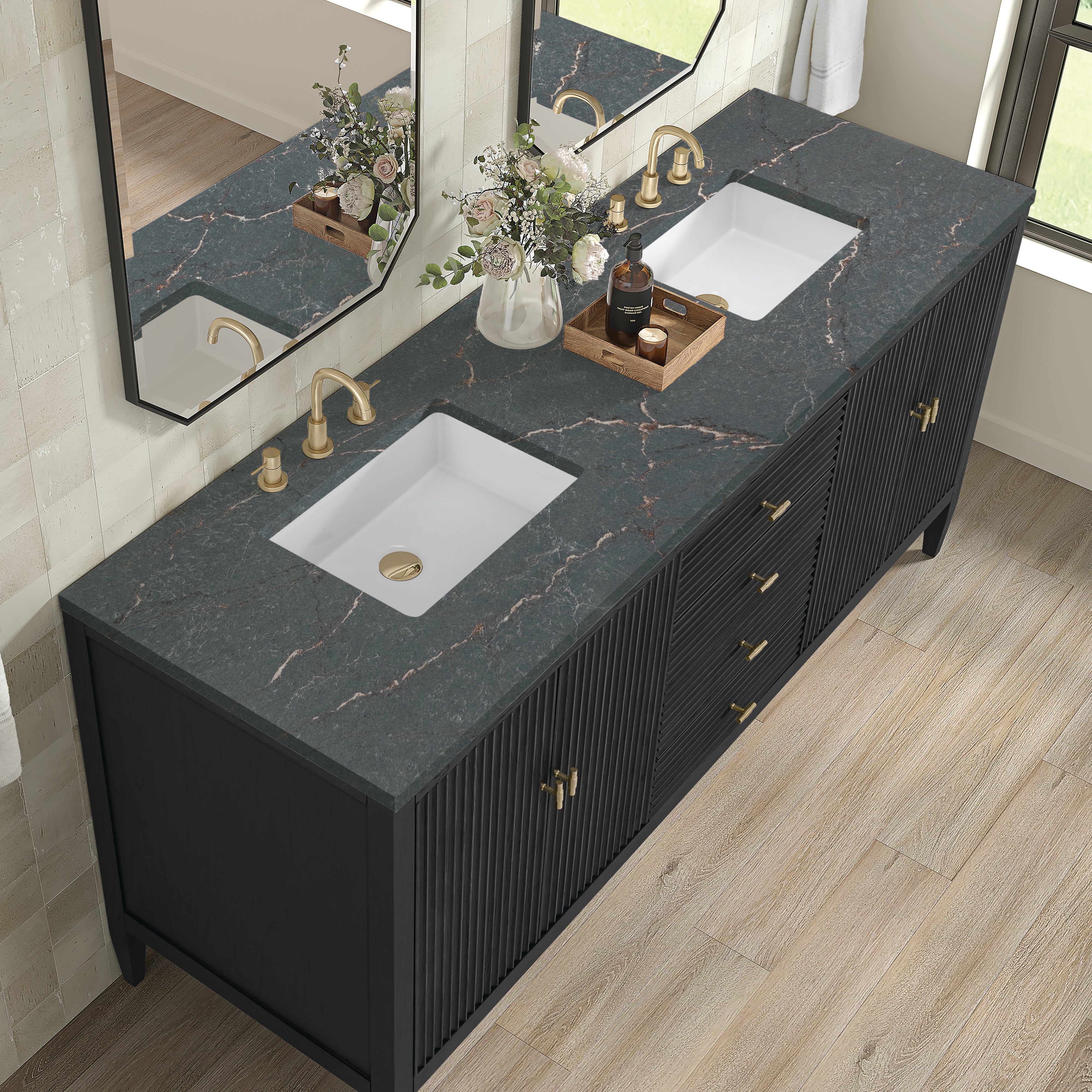 James Martin Myrrin 72" Double Vanity in Carbon Oak with 3cm Countertop