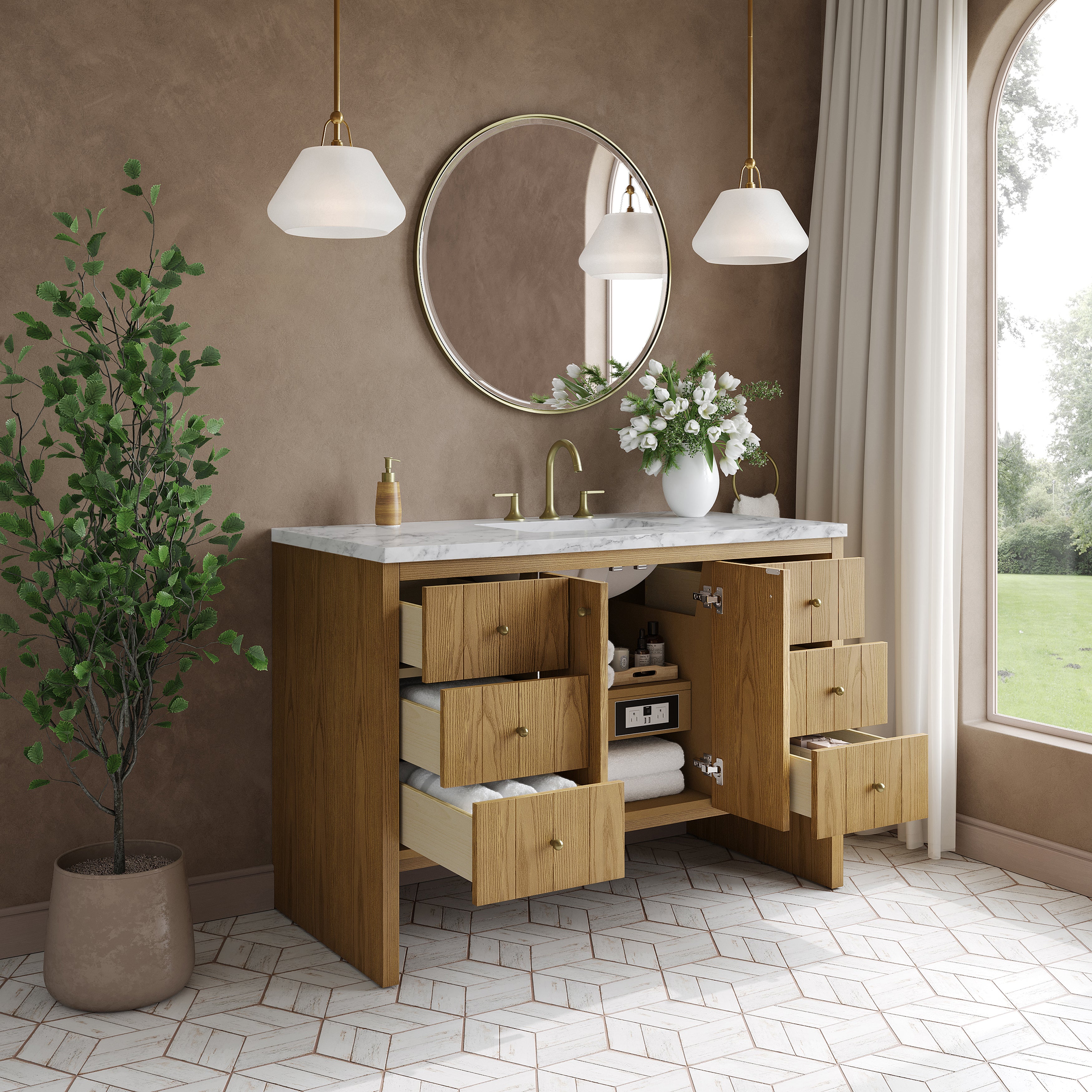 James Martin Hudson 48" Single Vanity in Light Natural Oak with 3cm Countertop