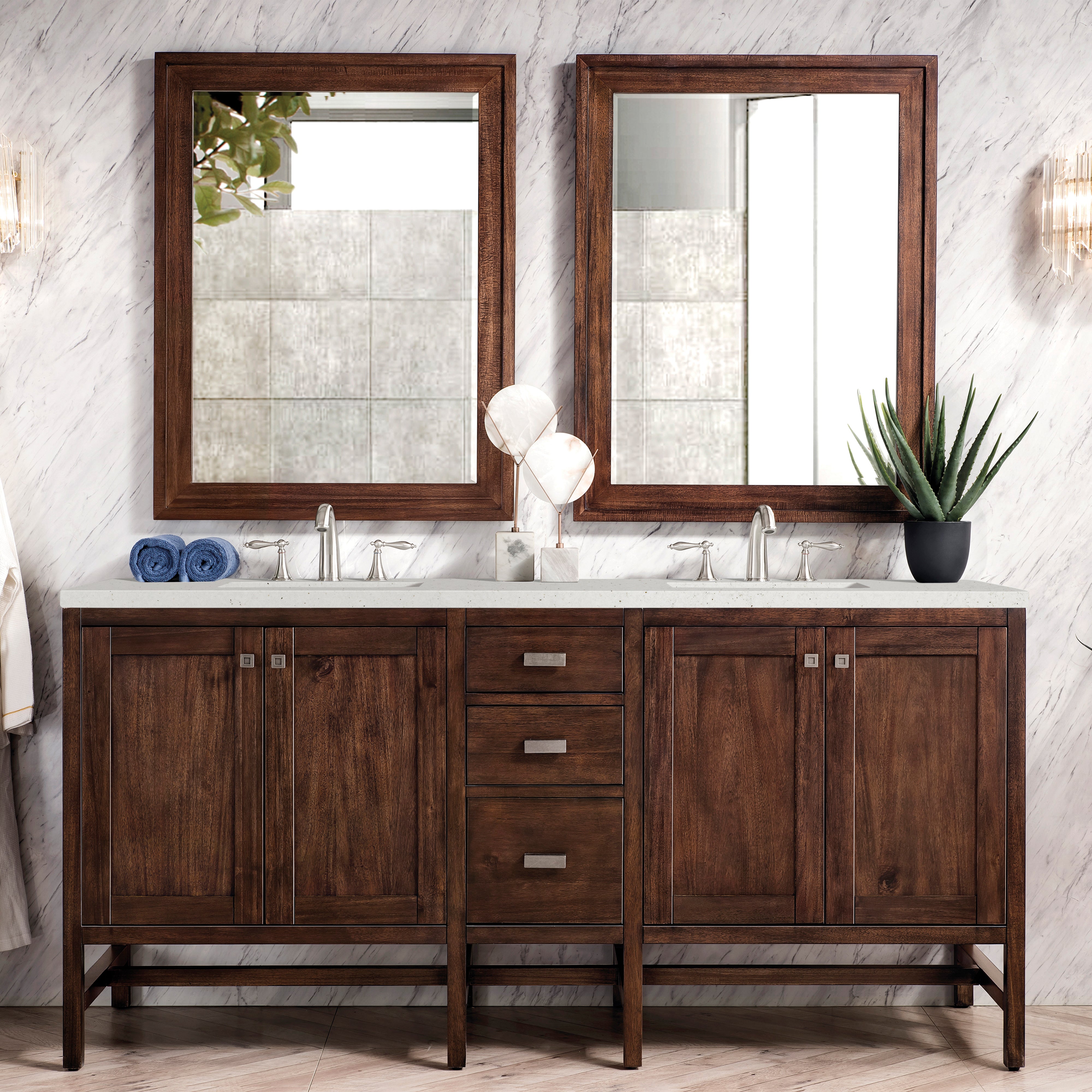 James Martin Addison 72" Double Vanity in Mid-Century Acacia with 3cm Countertop