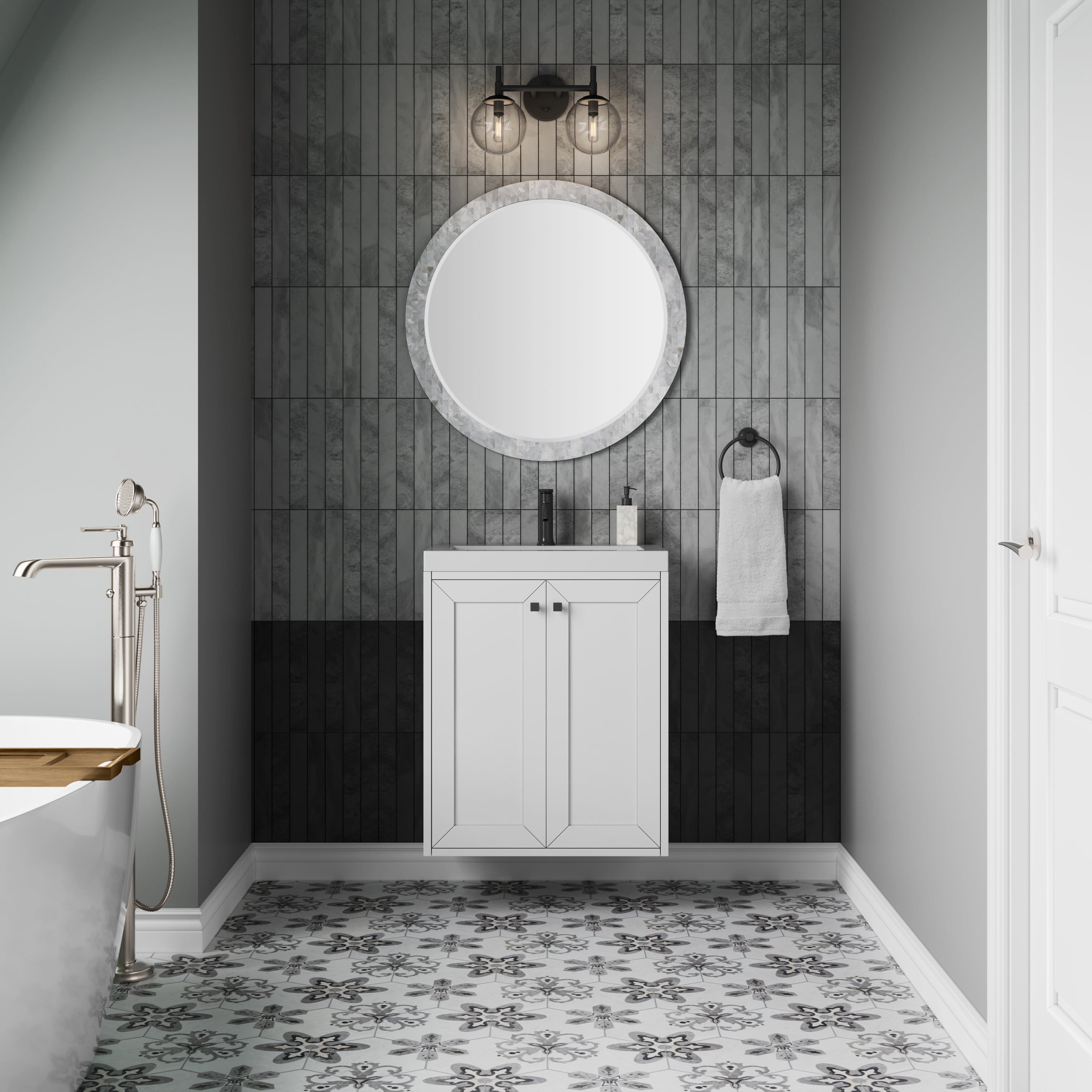 James Martin Chianti 24" Single Vanity in Glossy White with White Glossy Composite Stone Top