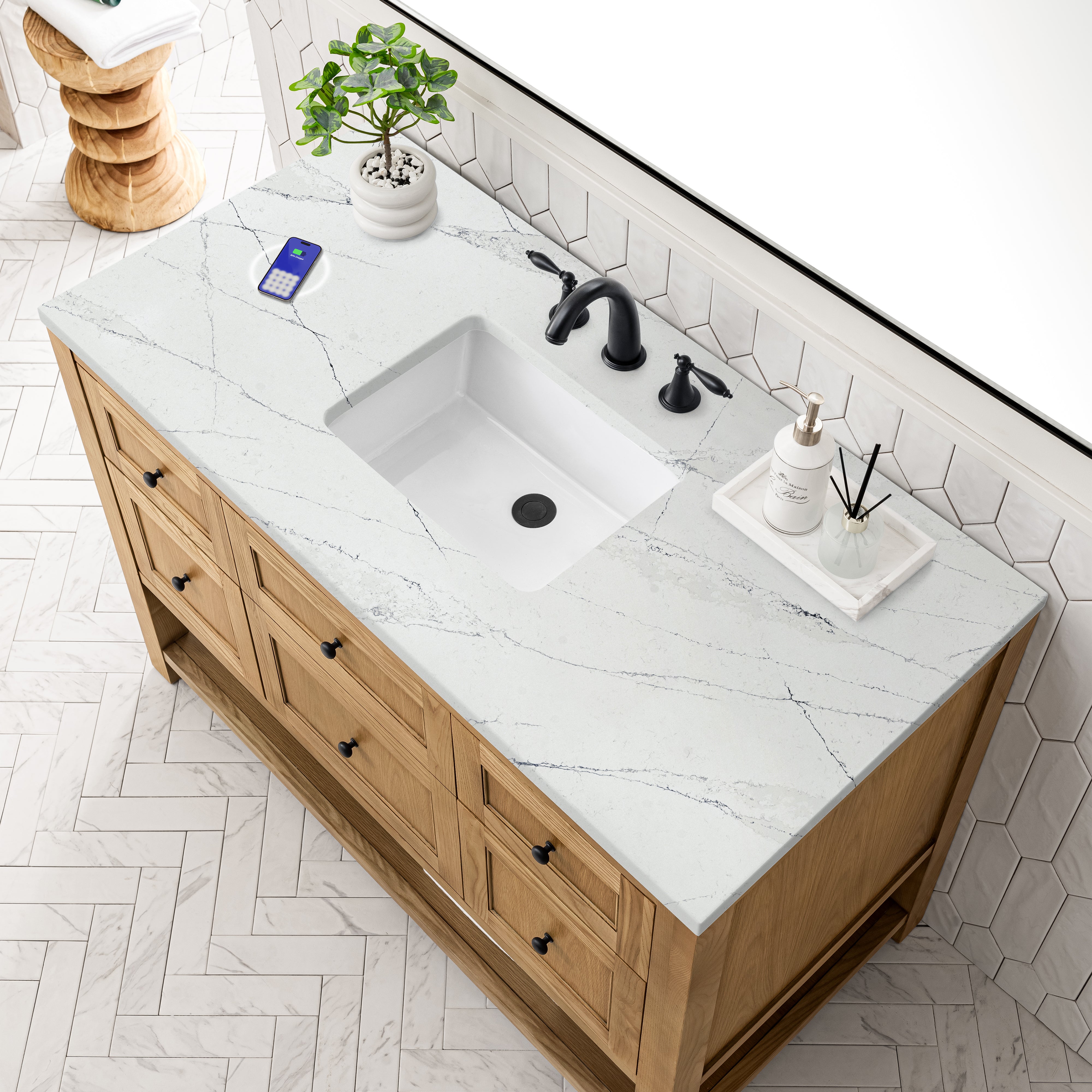 James Martin Breckenridge 48" Single Vanity in Light Natural Oak with 3cm Countertop and FreePower Wireless Charger