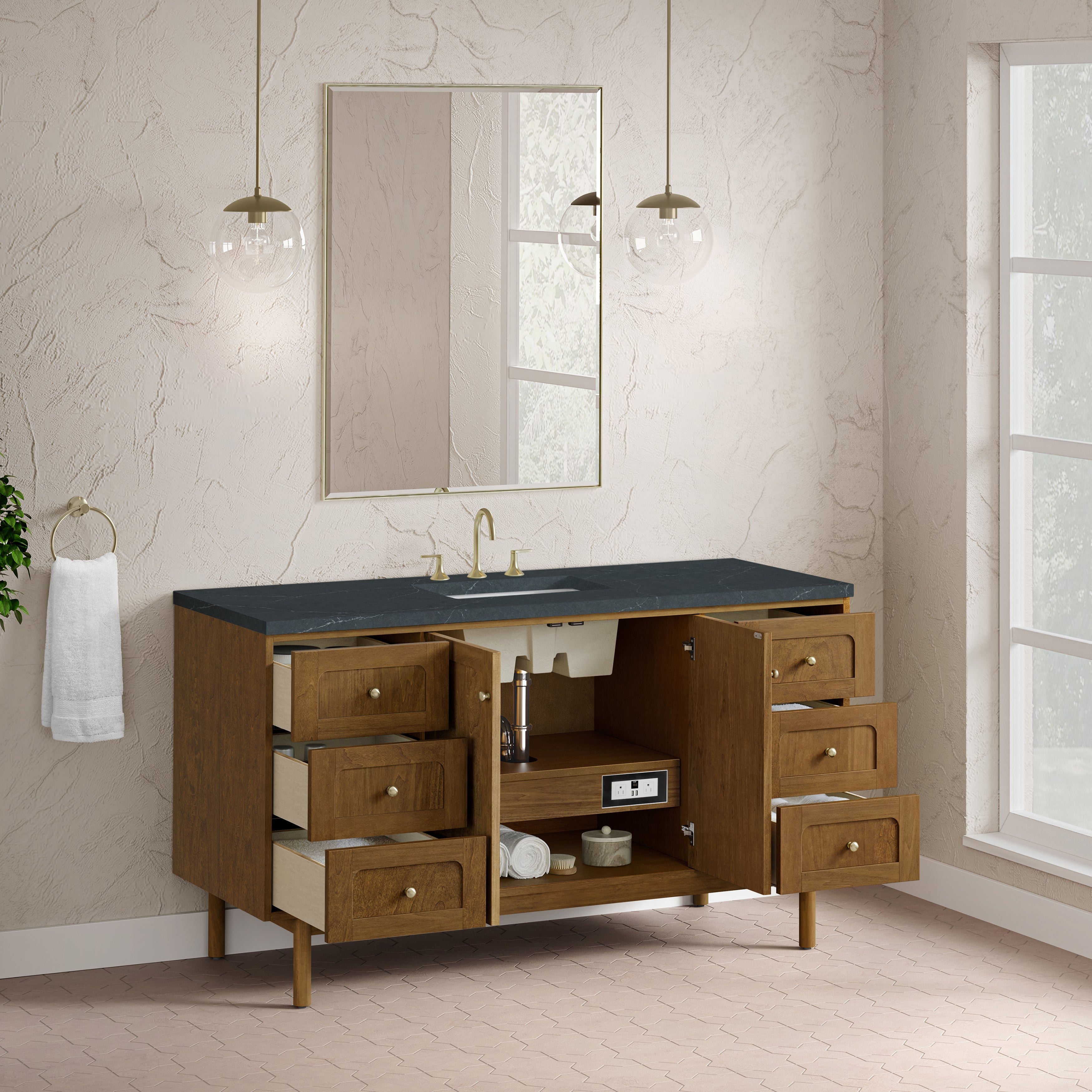 James Martin Laurent 60" Single Vanity in Honey Oak with 3cm Countertop
