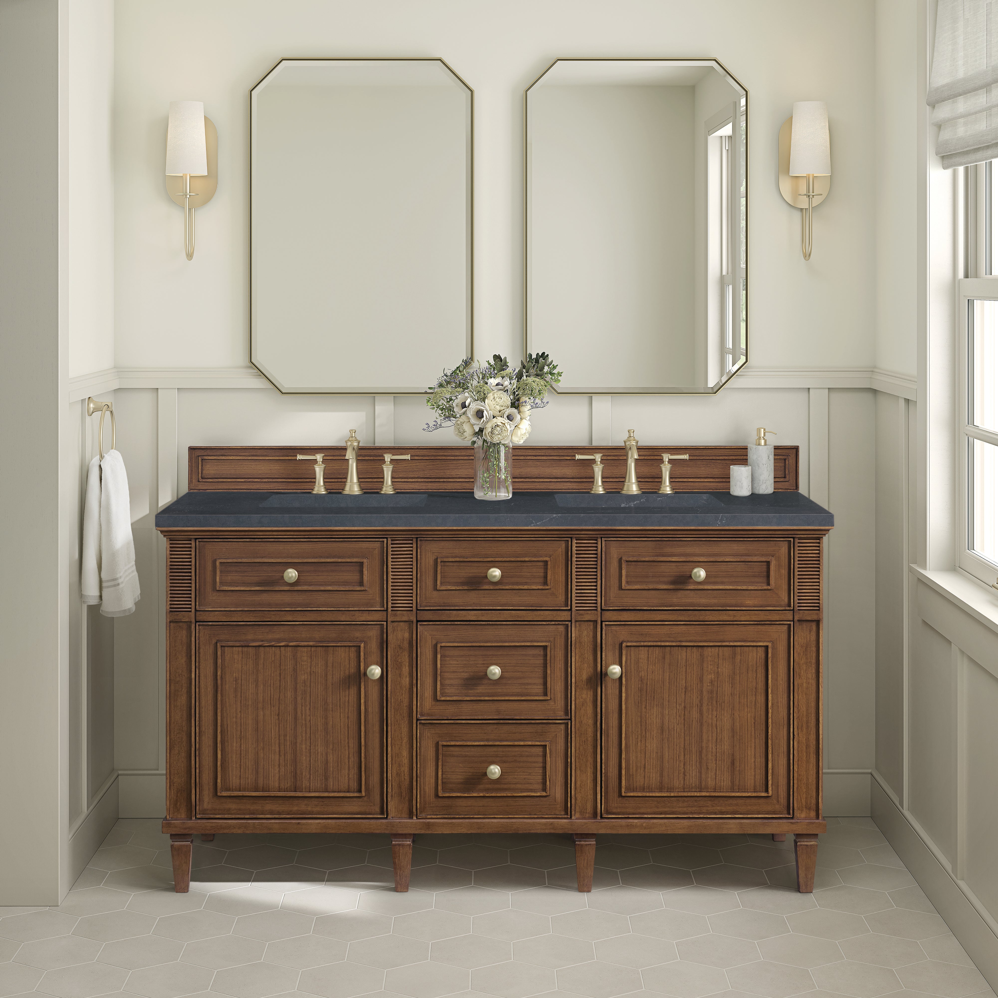 James Martin Lorelai 60" Double Vanity in Mid-Century Walnut with 3cm Countertop