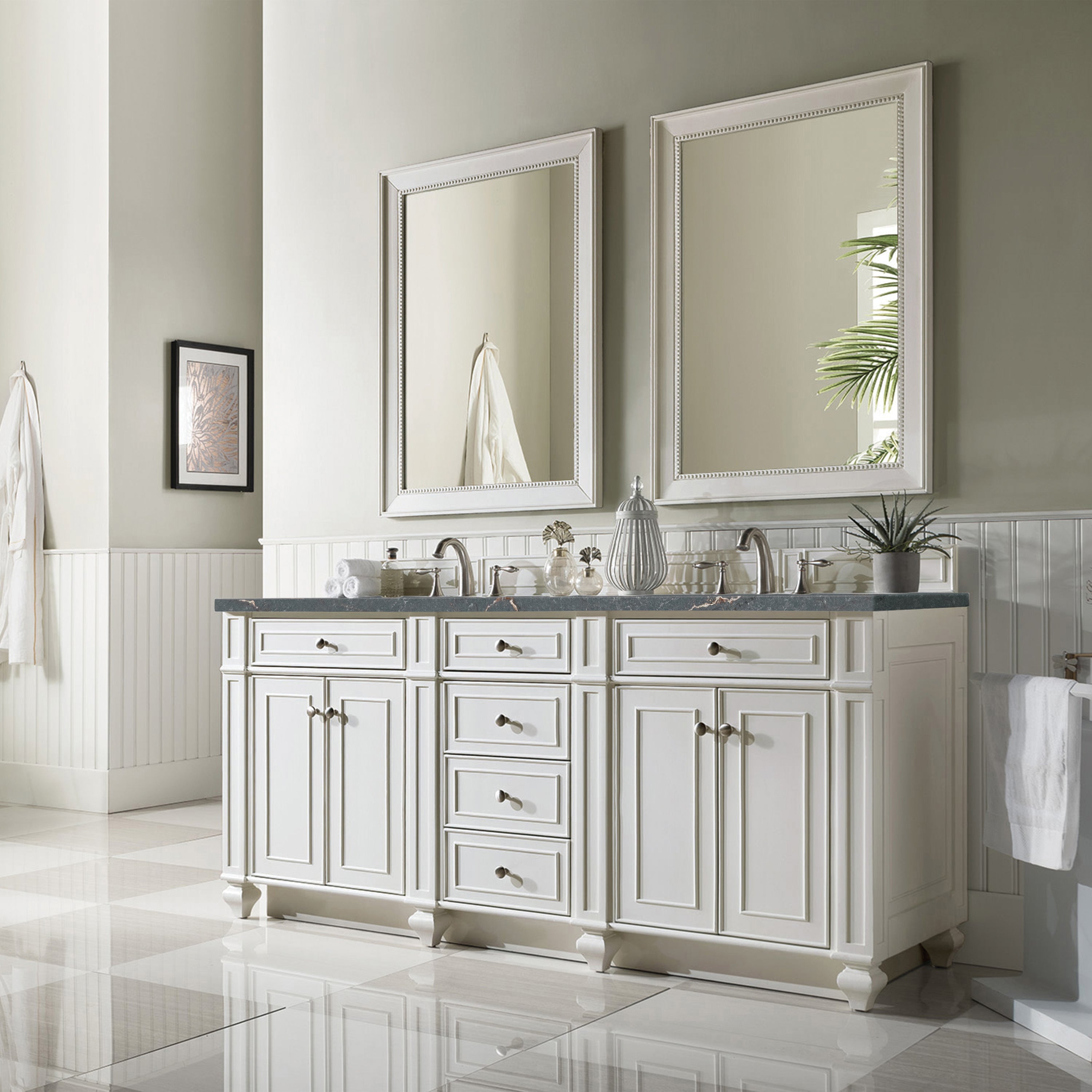 James Martin Bristol 72" Double Vanity in Bright White with 3cm Countertop and FreePower Wireless Charger
