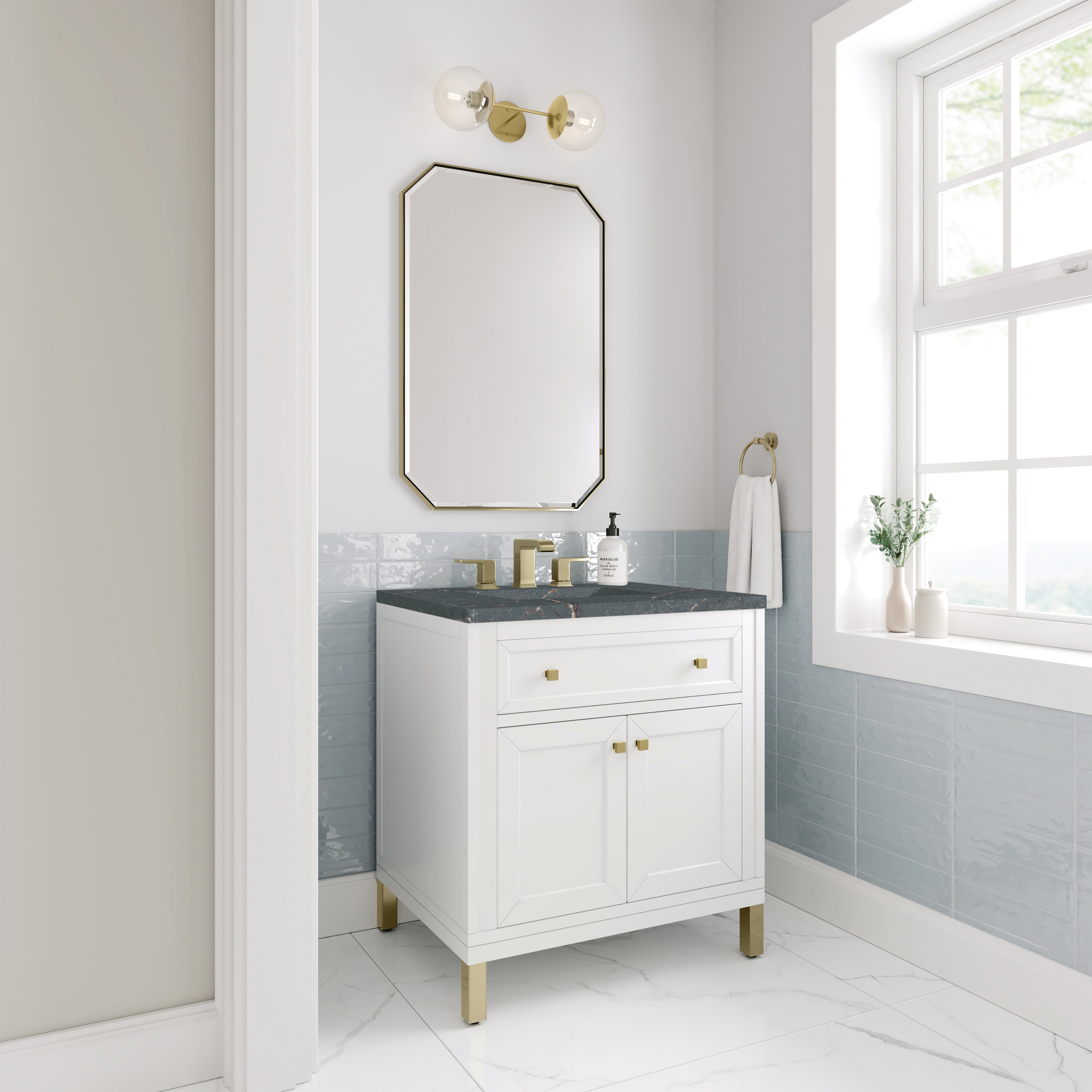 James Martin Chicago 30" Single Vanity in Glossy White with 3cm Countertop