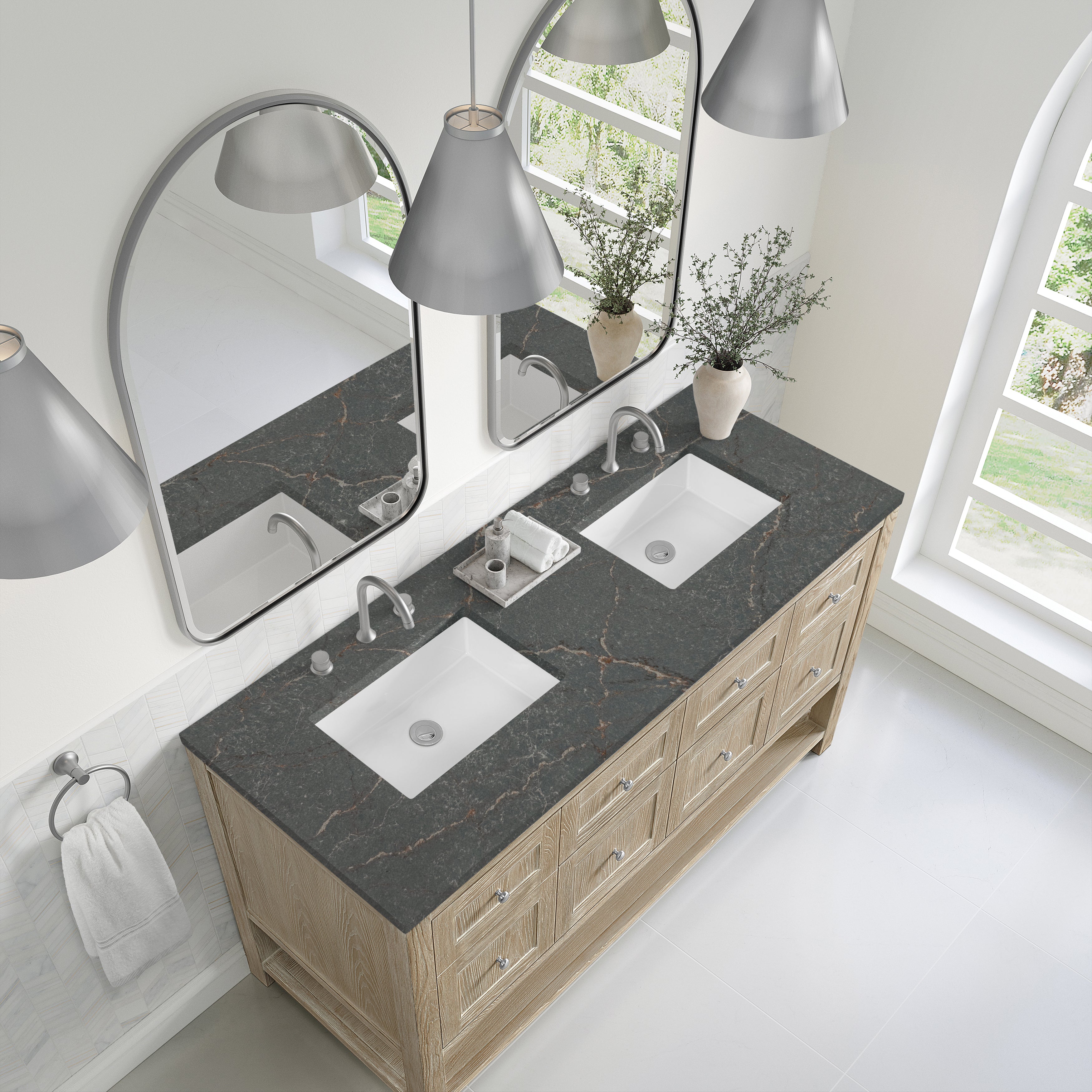 James Martin Breckenridge 60" Double Vanity in Whitewashed Oak with 3cm Countertop