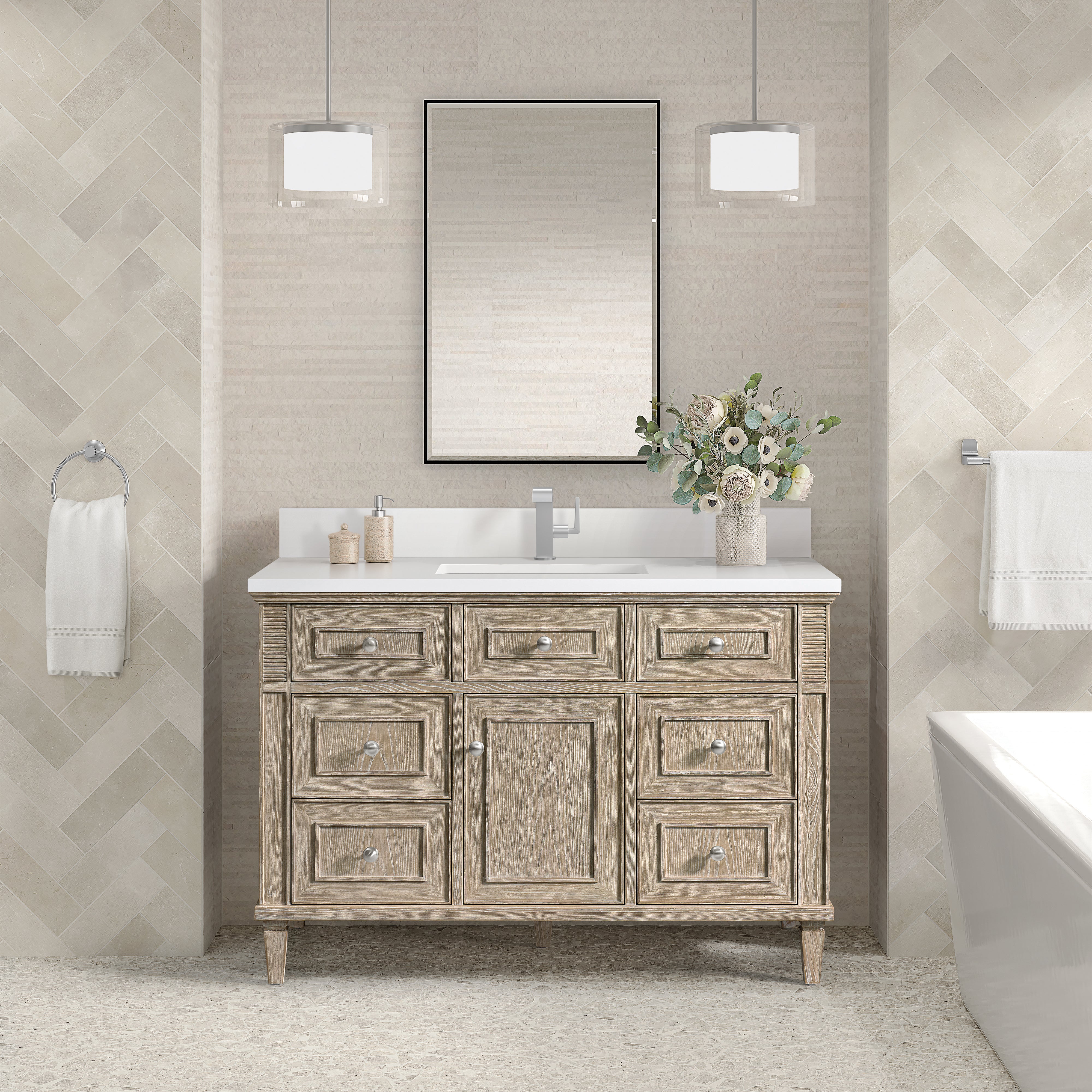 James Martin Lorelai 48" Single Vanity in Whitewashed Oak with 3cm Countertop