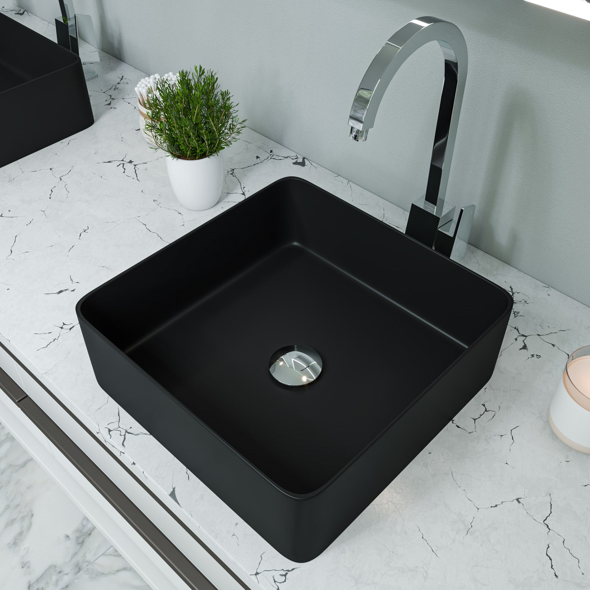 ALFI brand ABC903 16" Modern Square Above Mount Ceramic Sink