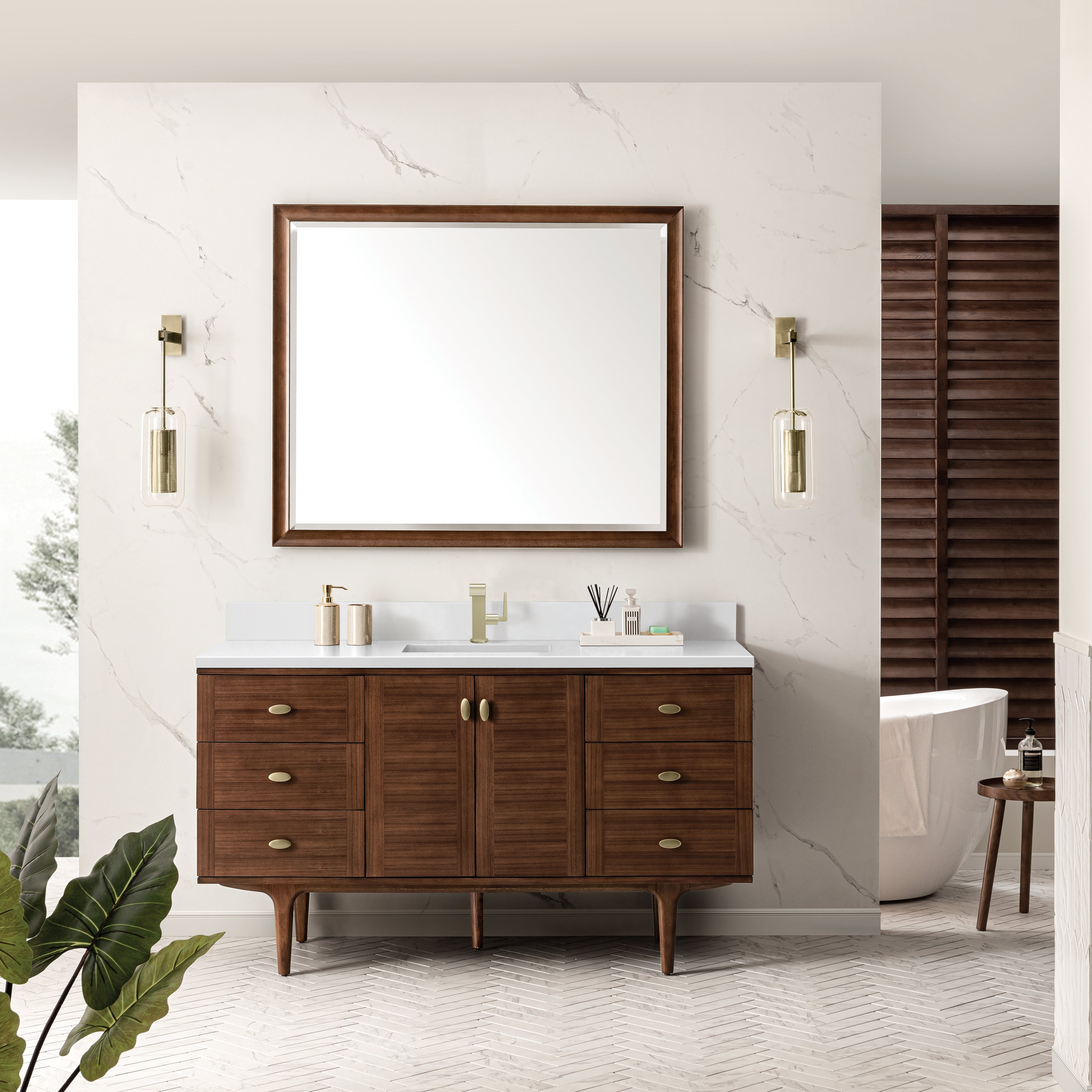 James Martin Amberly 60" Single Vanity in Mid-Century Walnut with 3cm Countertop