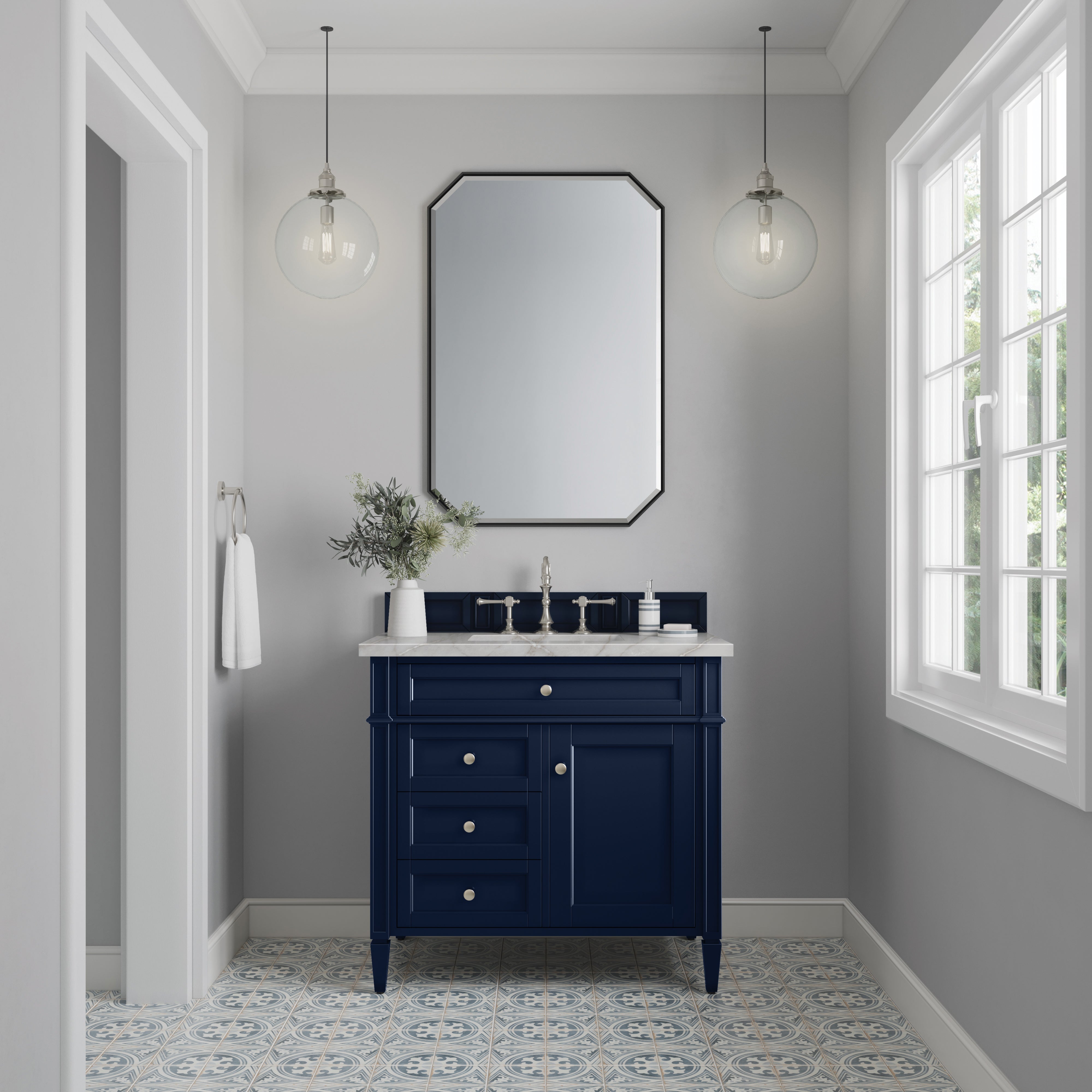 James Martin Brittany 36" Single Vanity in Victory Bleu with 3cm Countertop