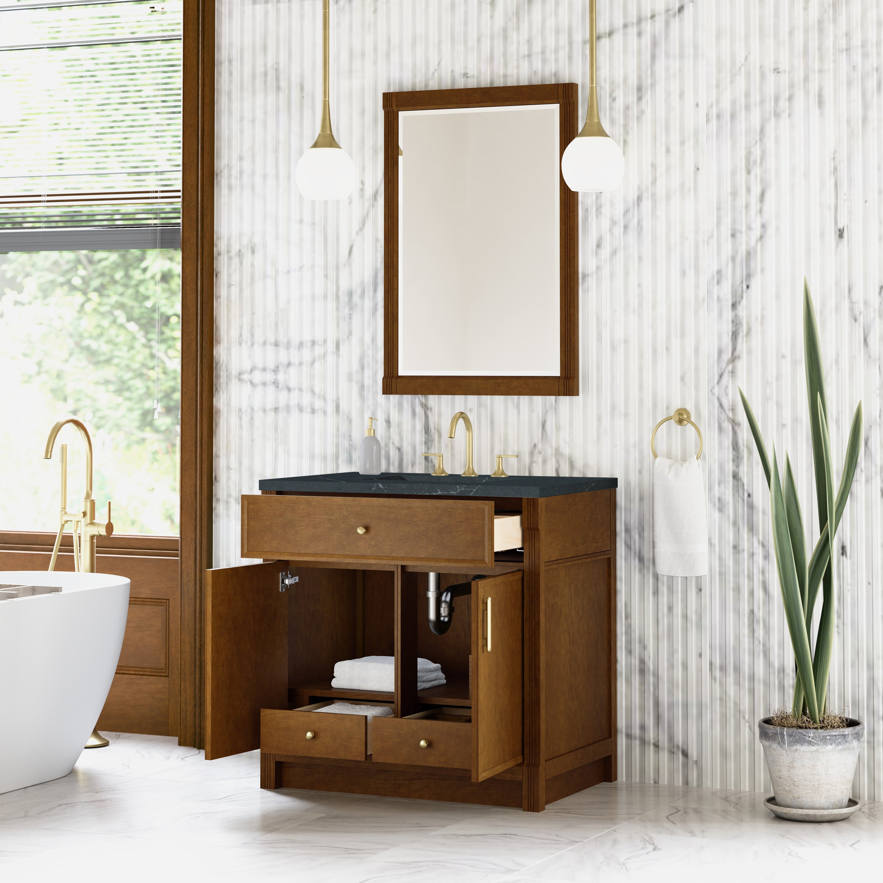 James Martin Bellshire 36" Single Vanity in Honey Oak with 3cm Countertop