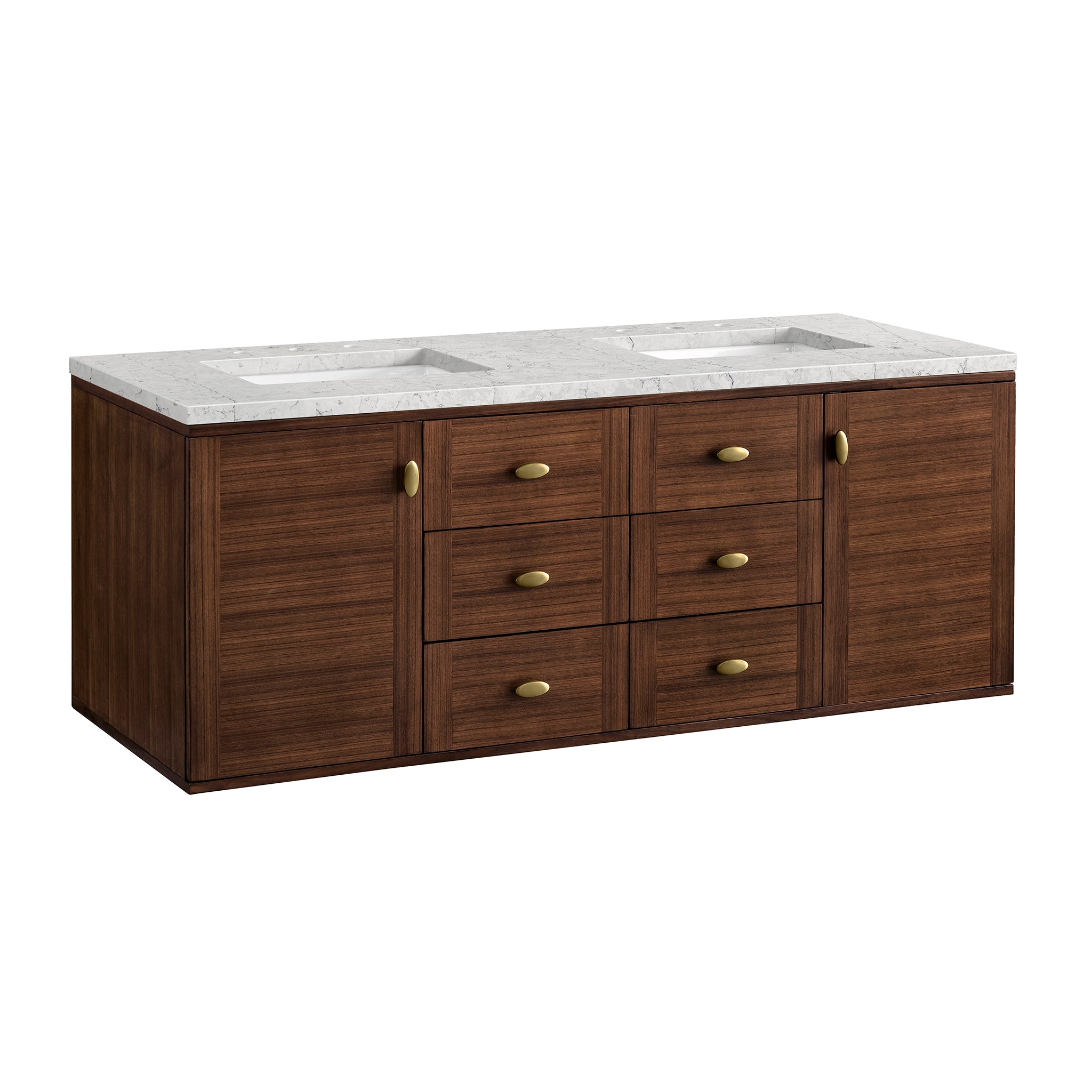 James Martin Amberly 60" Double Vanity in Mid-Century Walnut with 3cm Countertop
