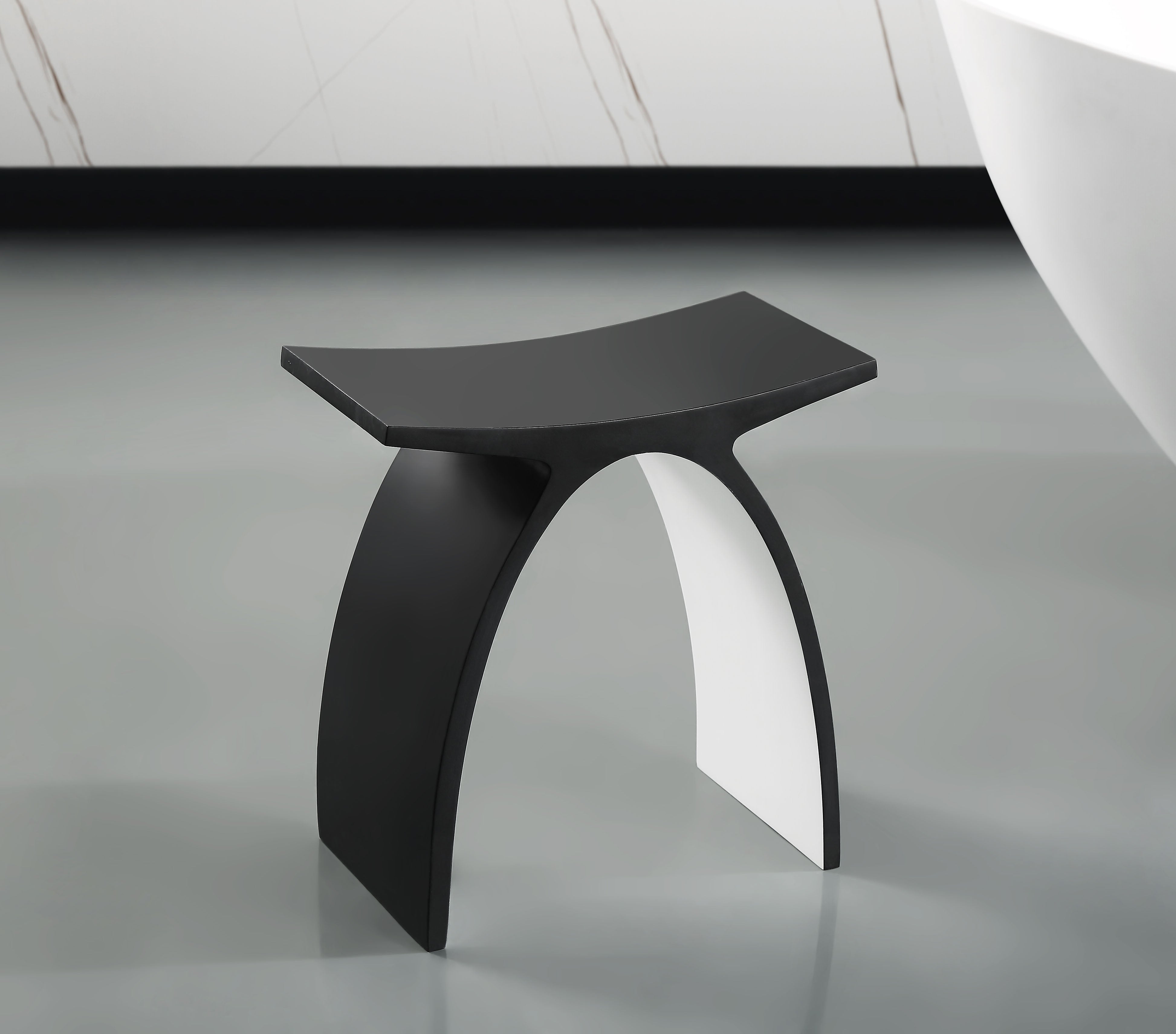 ALFI brand  ABST77BM Black Matte Arched Solid Surface Resin Bathroom / Shower Stool
