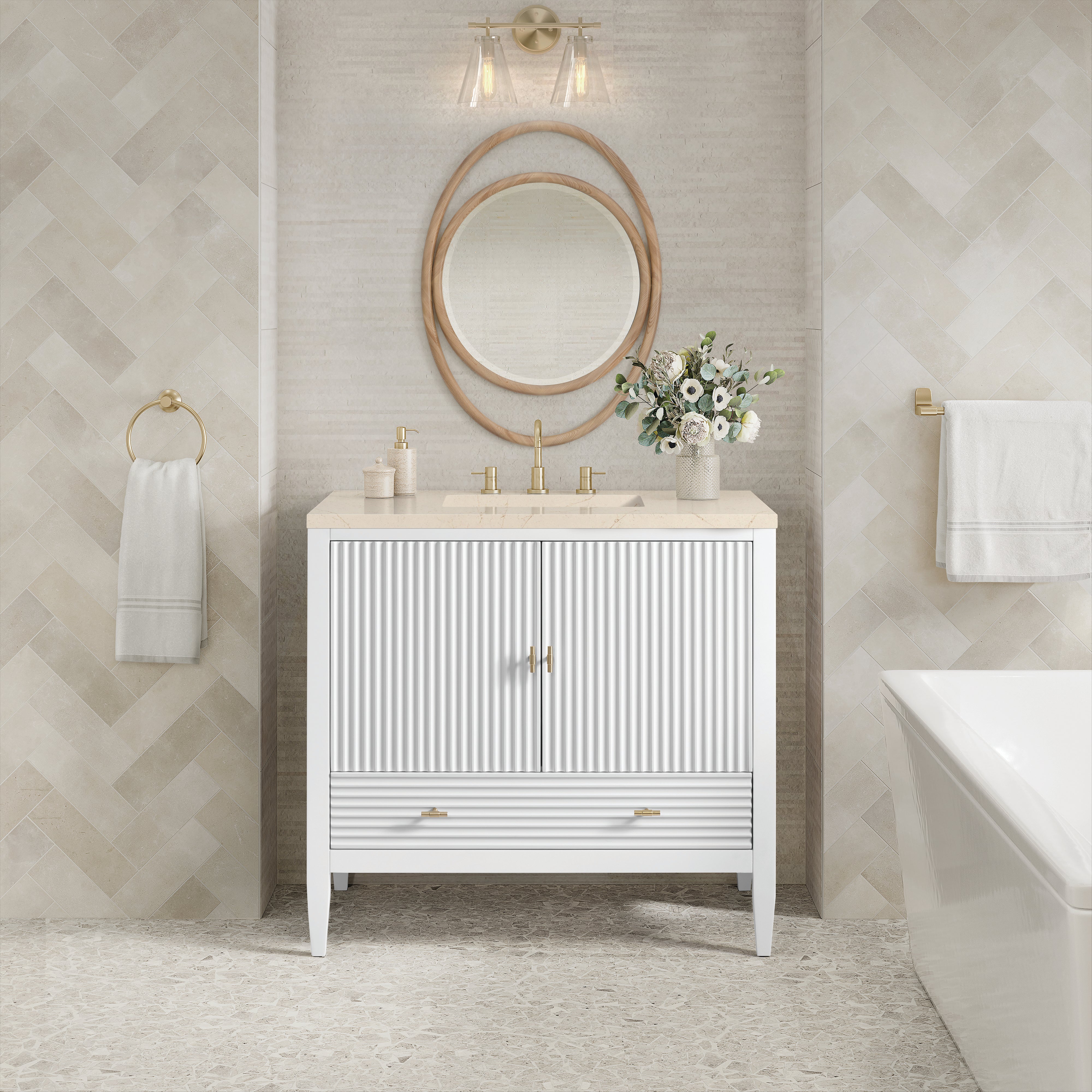 James Martin Myrrin 36" Vanity in Bright White with 3cm Countertop