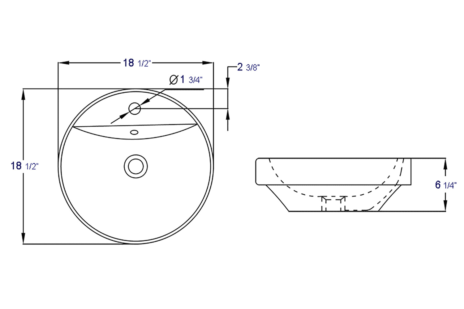 EAGO BA141  18" ROUND CERAMIC ABOVE MOUNT BATHROOM BASIN VESSEL SINK