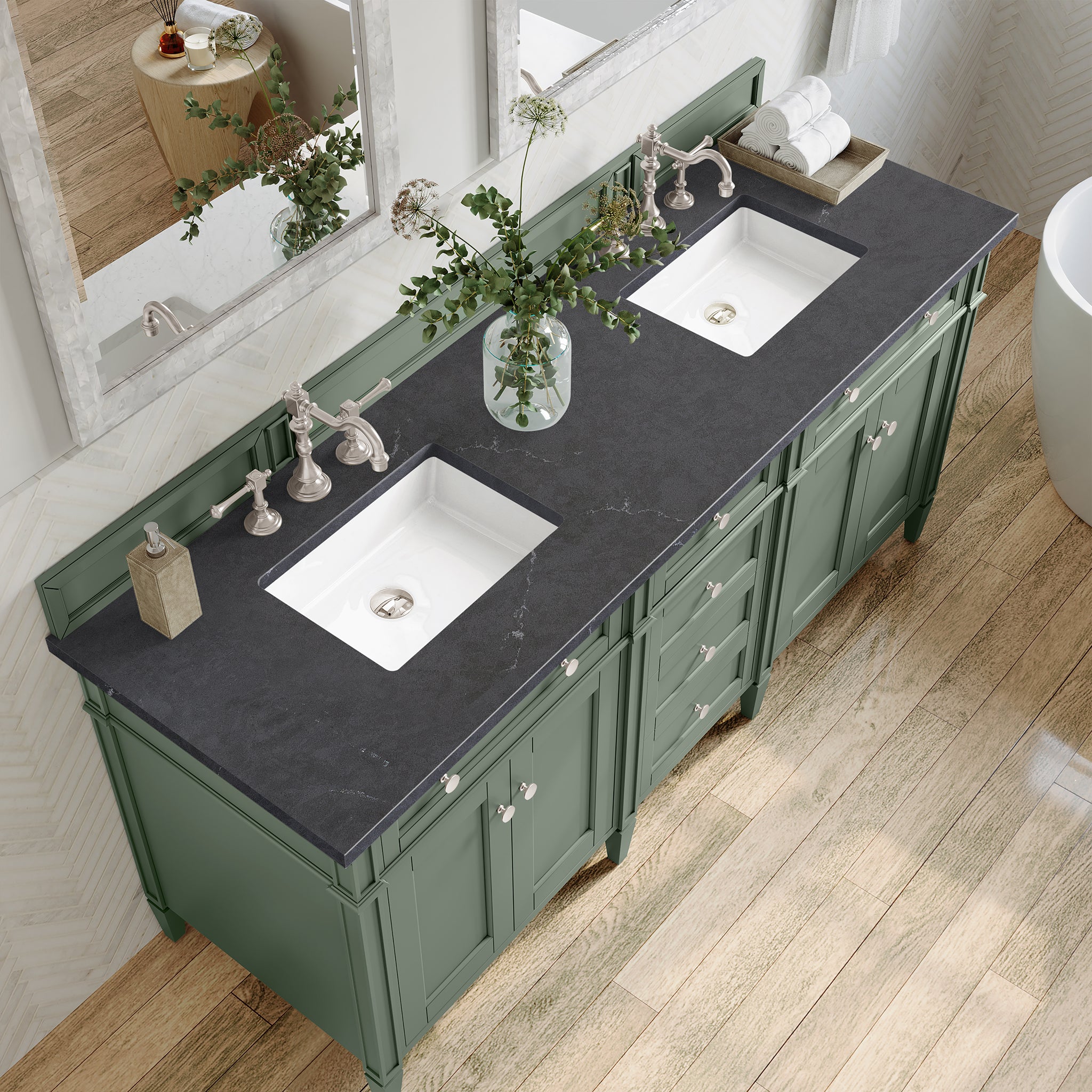 James Martin Brittany 72" Double Vanity in Smokey Celadon with 3cm Countertop