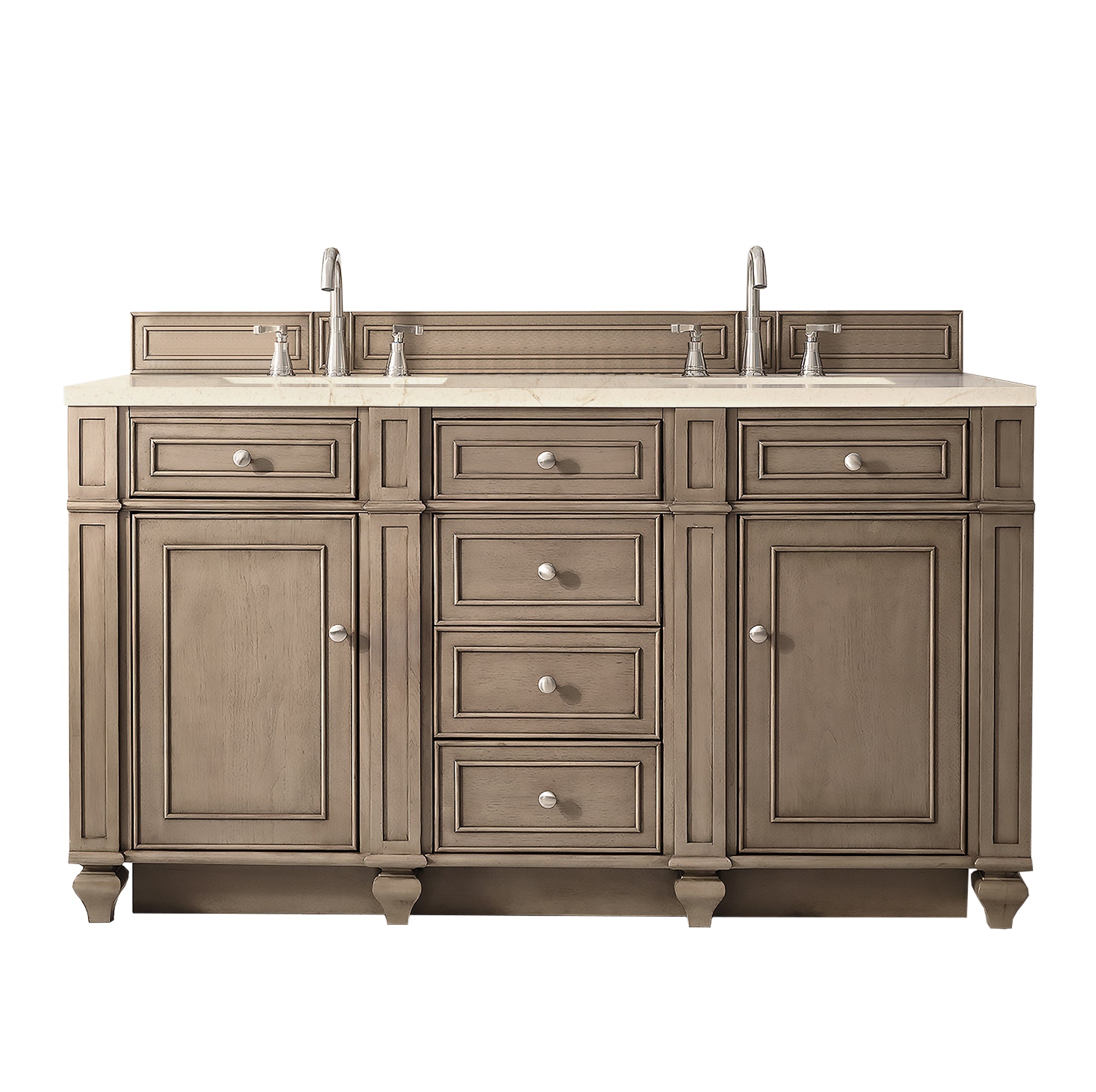James Martin Bristol 60" Double Vanity in Whitewashed Walnut with 3cm Countertop