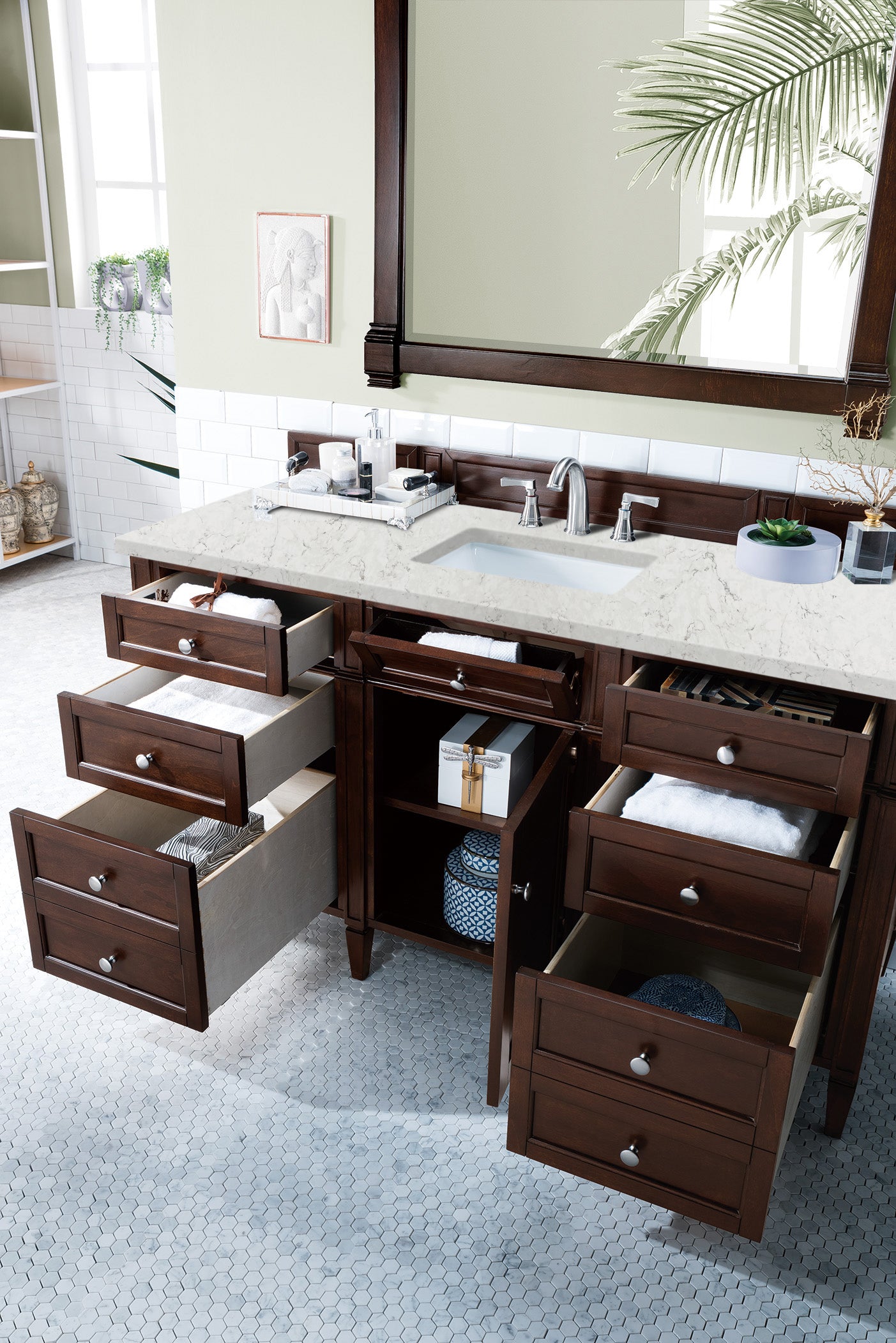 James Martin Brittany 60" Single Vanity in Burnished Mahogany with 3cm Countertop and FreePower Wireless Charger