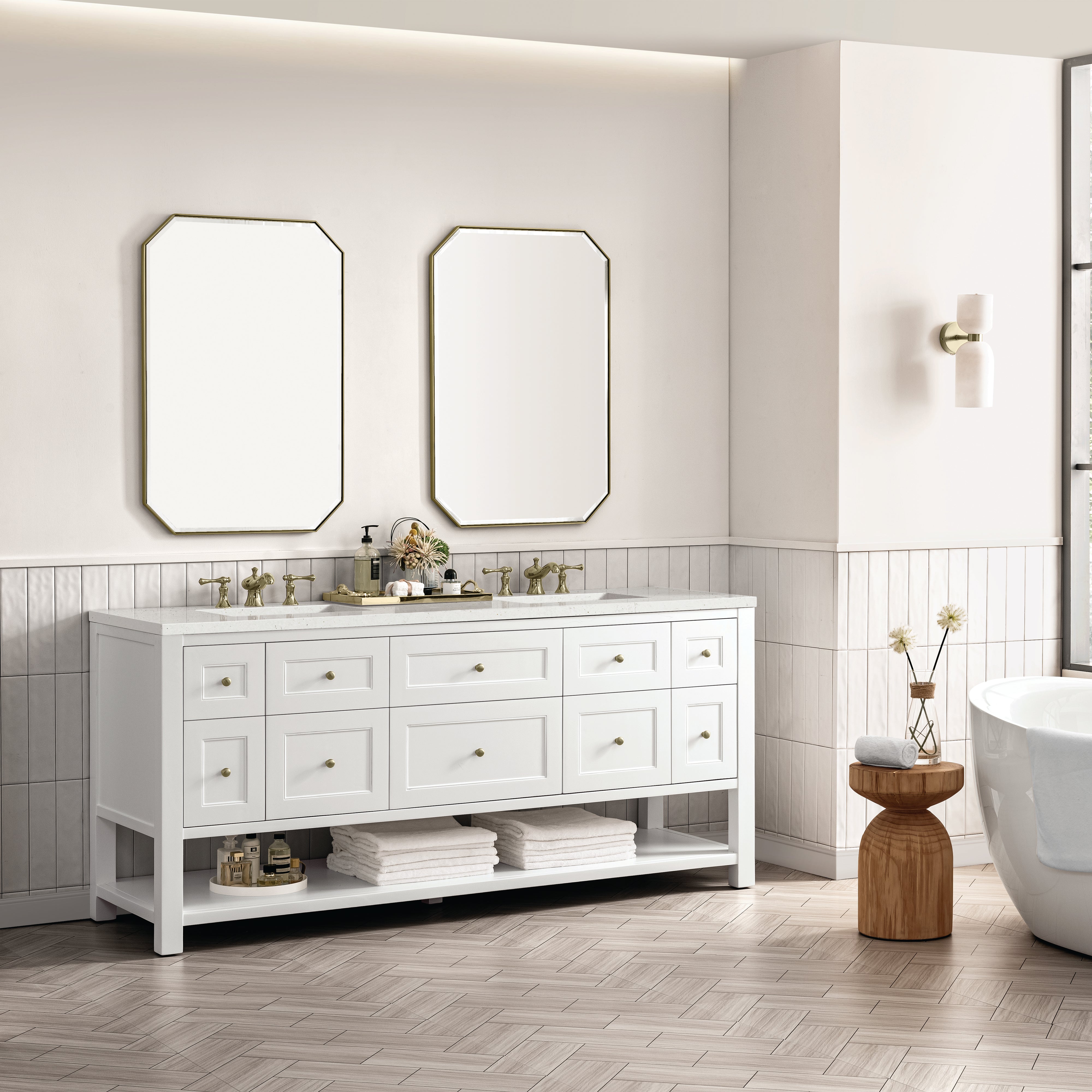James Martin Breckenridge 72" Double Vanity in Bright White with 3cm Countertop
