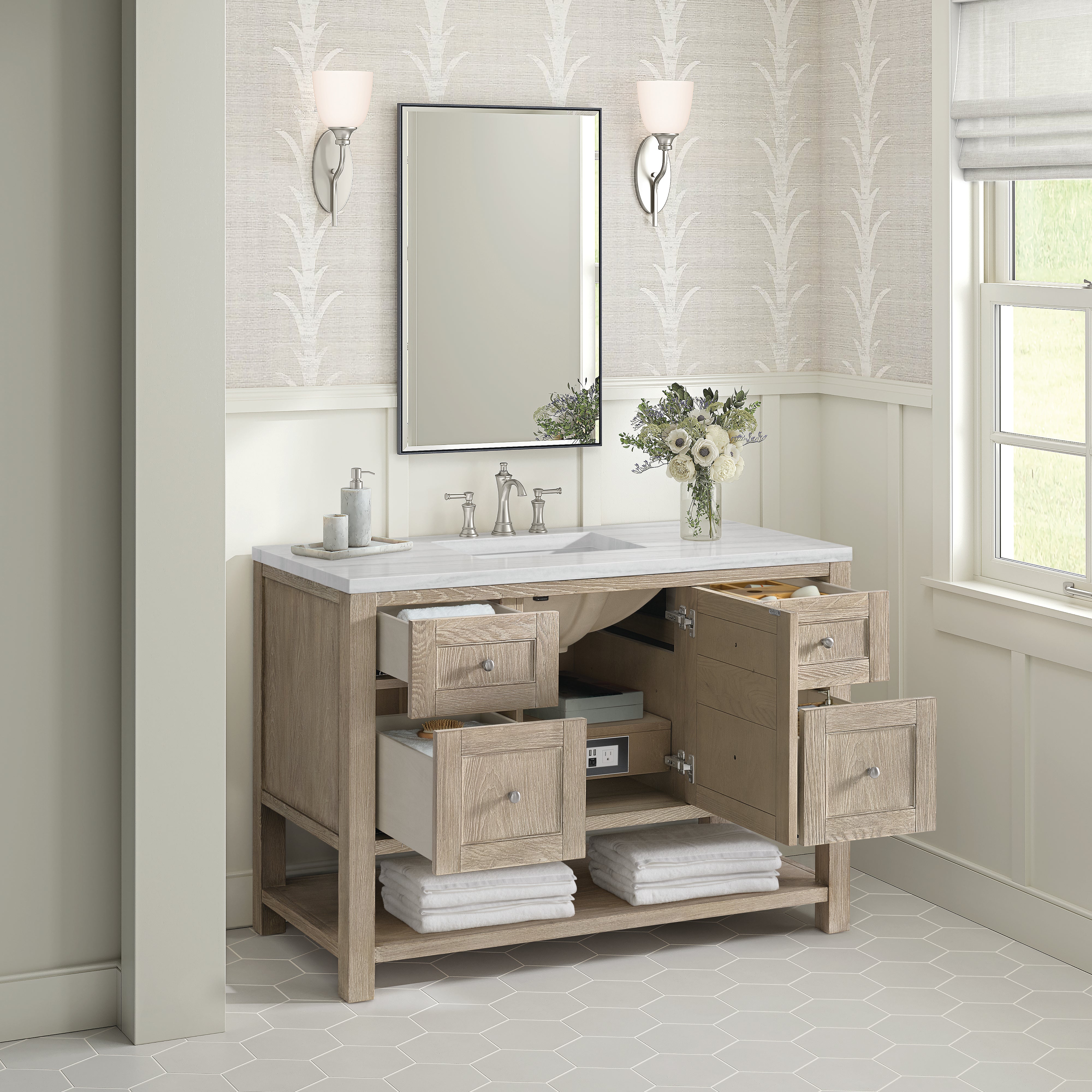 James Martin Breckenridge 48" Single Vanity in Whitewashed Oak with 3cm Countertop