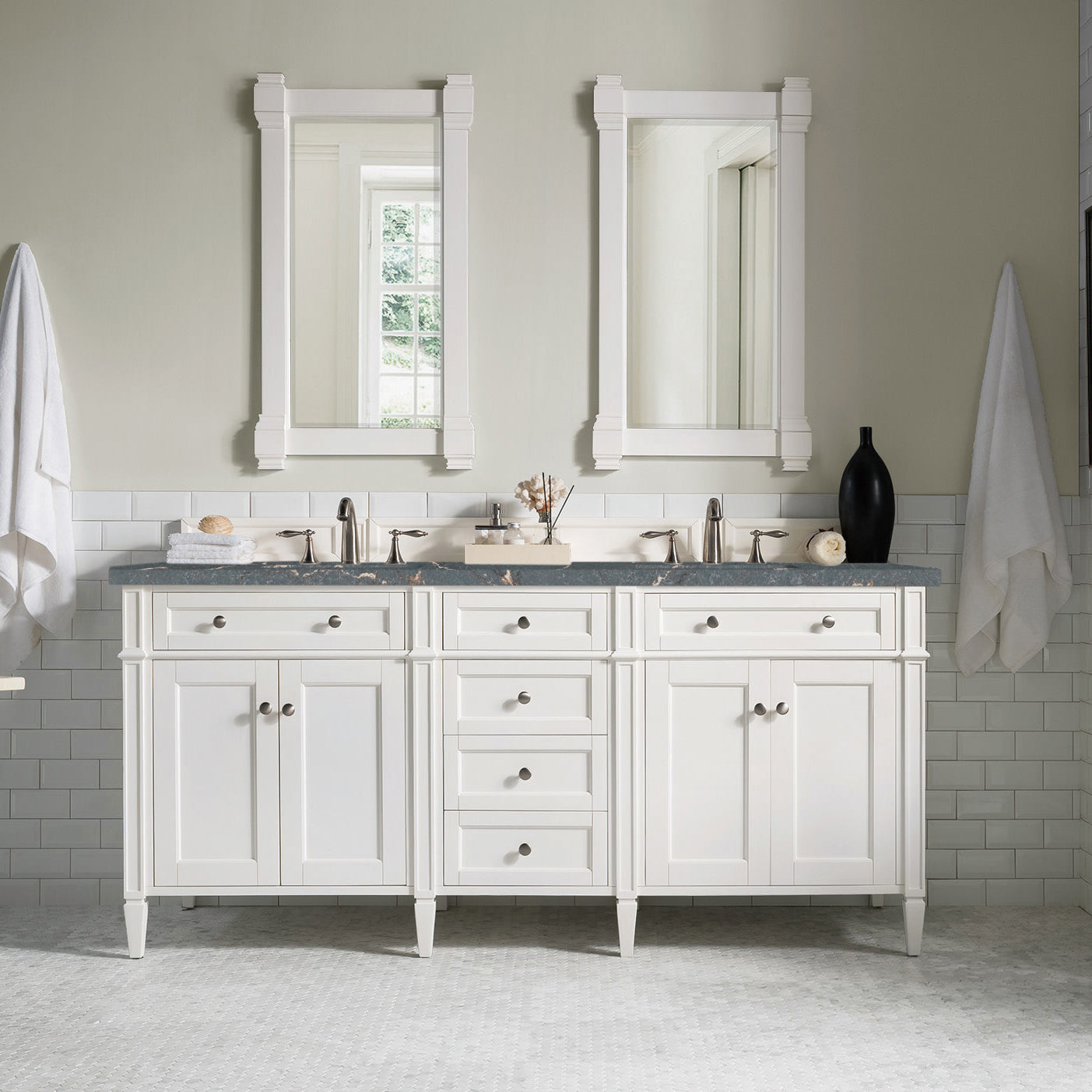 James Martin Brittany 72" Double Vanity in Bright White with 3cm Countertop