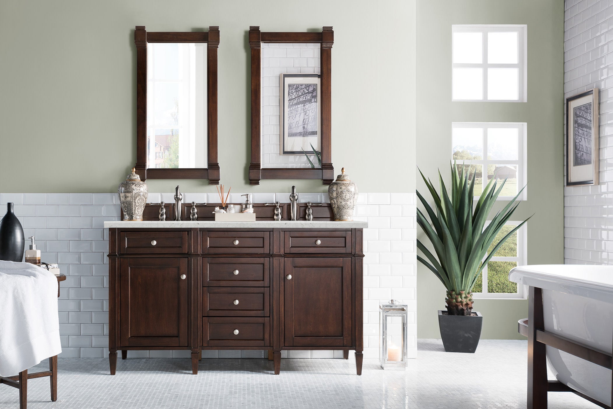 James Martin Brittany 60" Double Vanity in Burnished Mahogany with 3cm Countertop