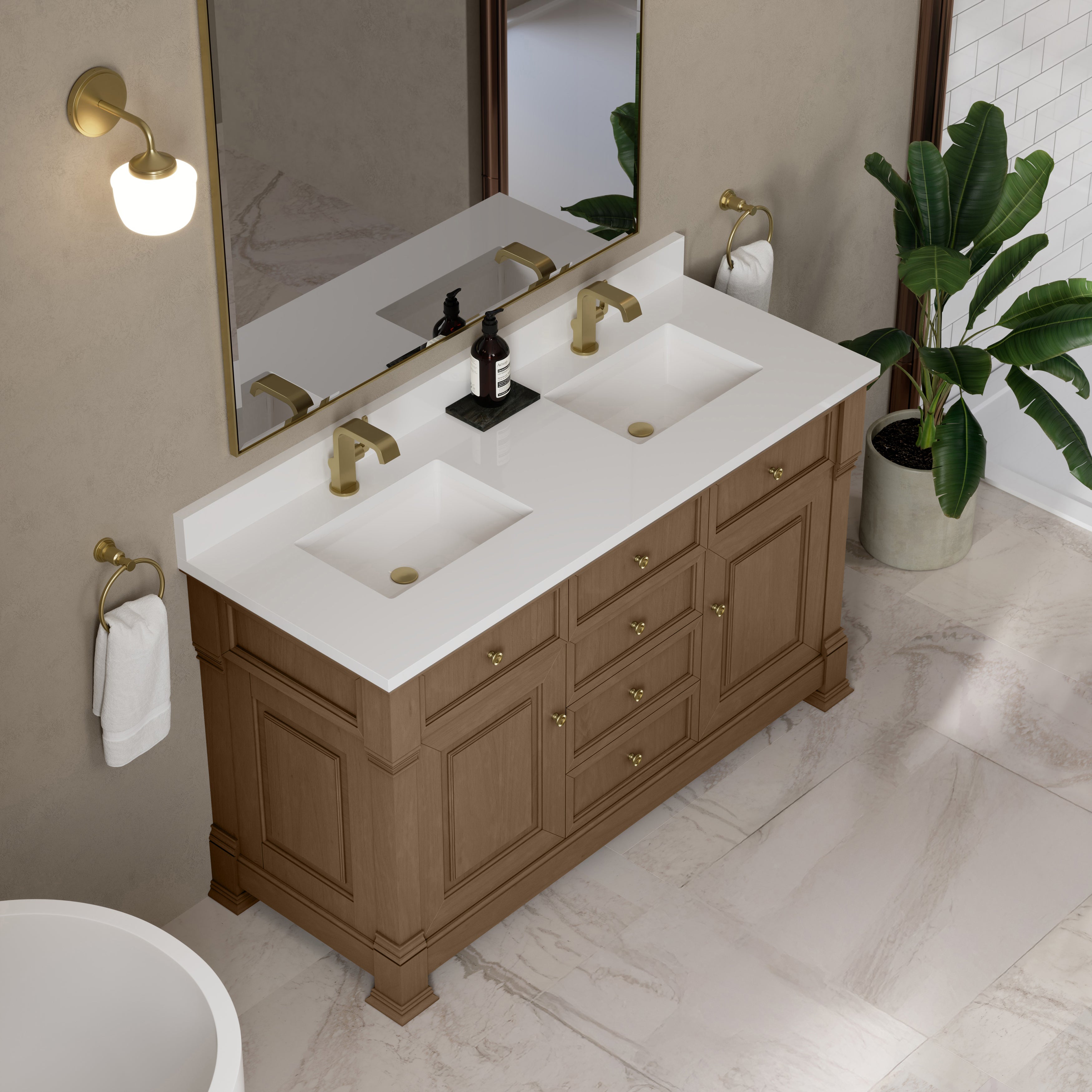 James Martin Brookfield 60" Double Vanity in Pecan with 3cm Countertop