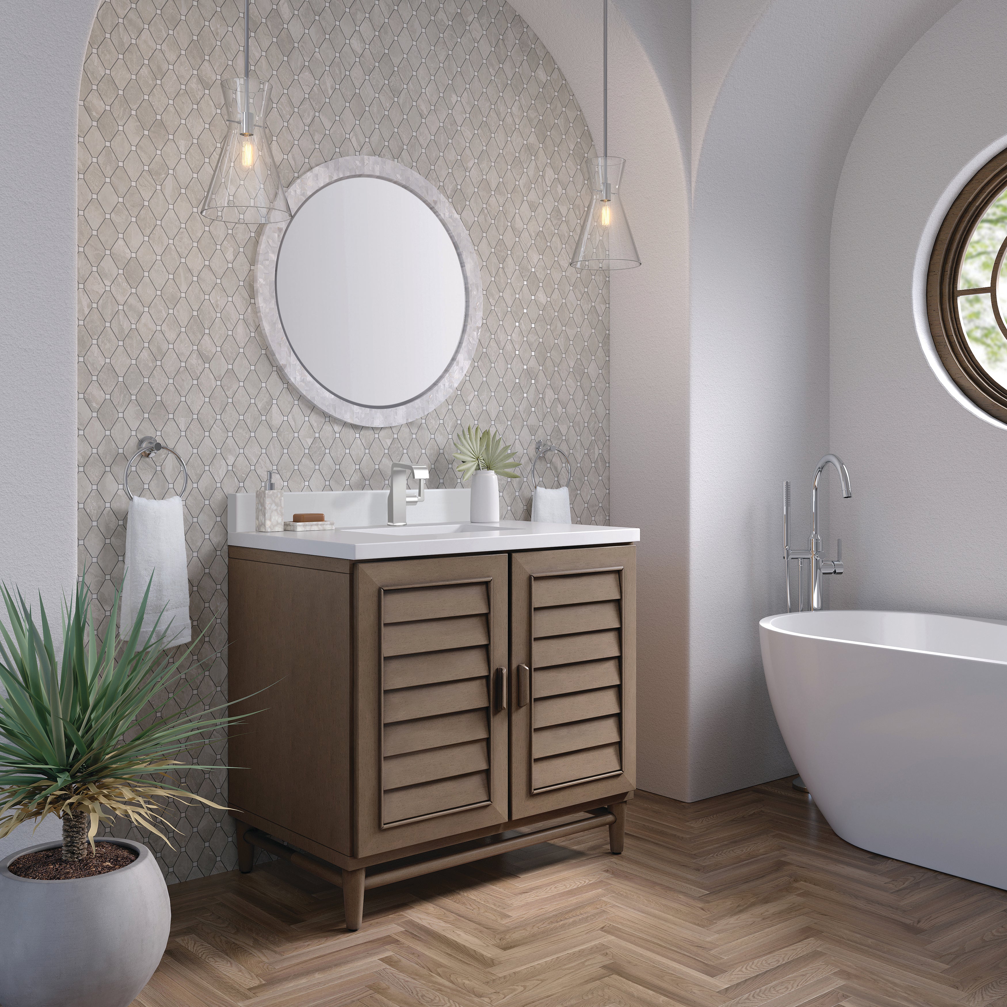 James Martin Portland 36" Single Vanity in Whitewashed Walnut with 3cm Countertop