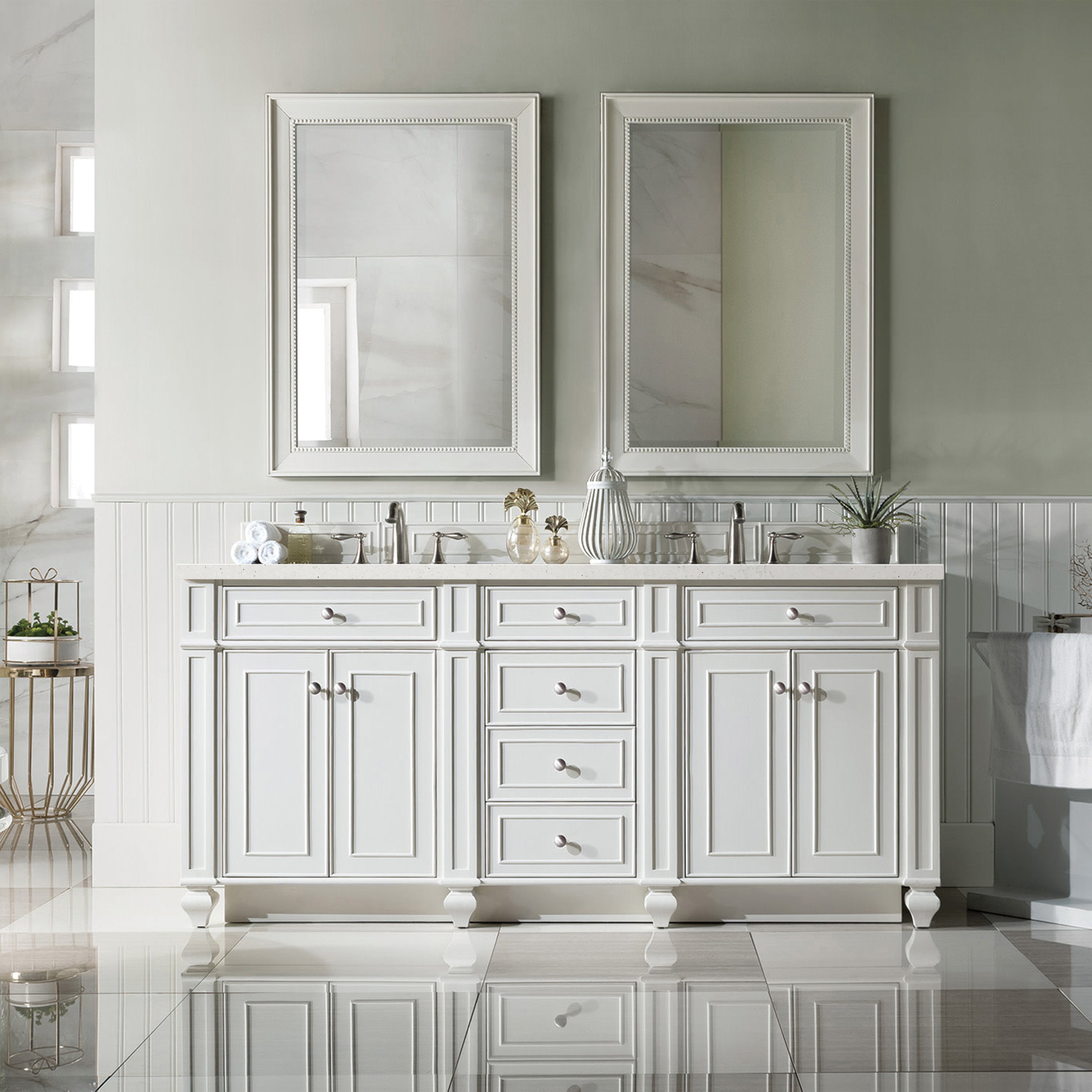 James Martin Bristol 72" Double Vanity in Bright White with 3cm Countertop