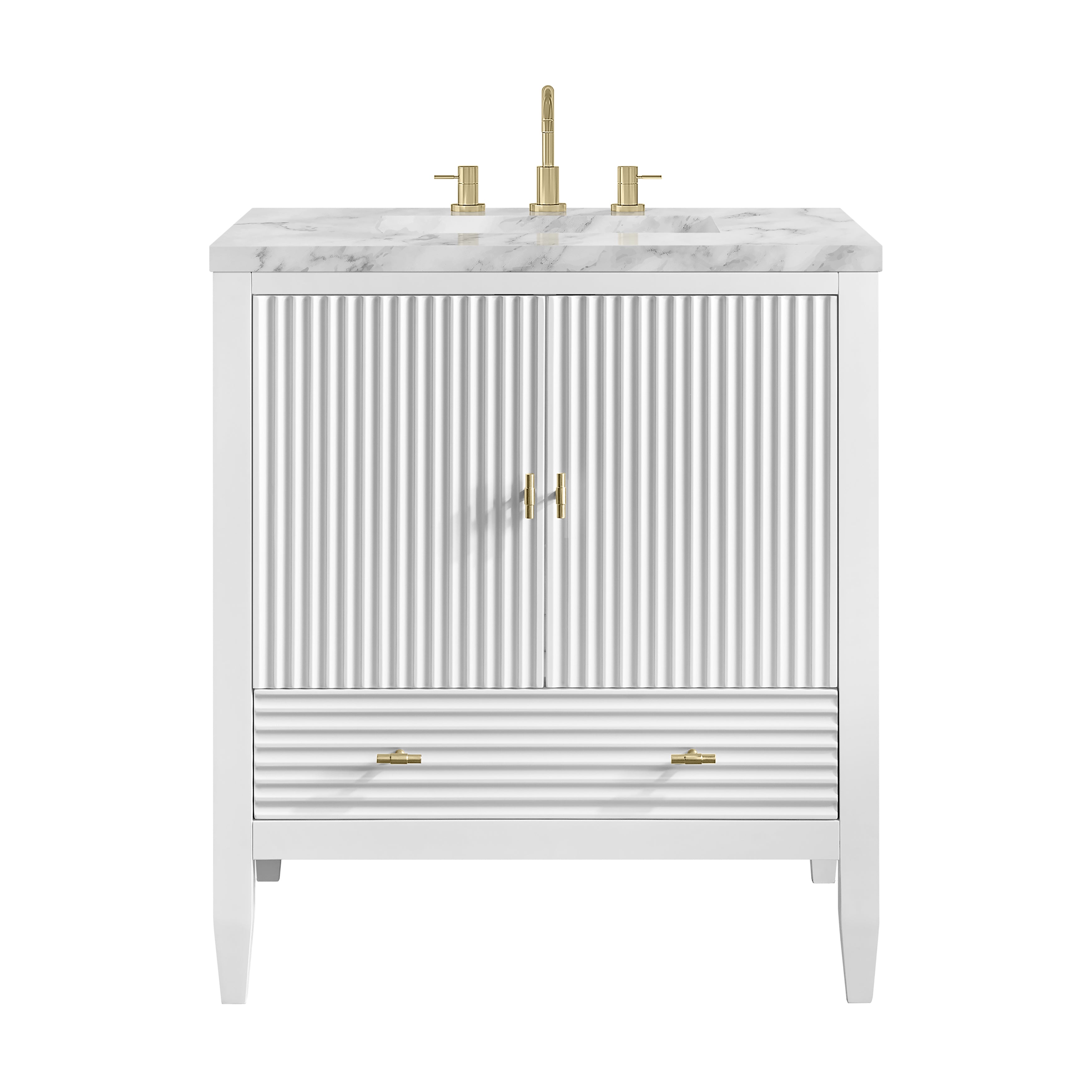 James Martin Myrrin 30" Single Vanity in Bright White with 3cm Countertop