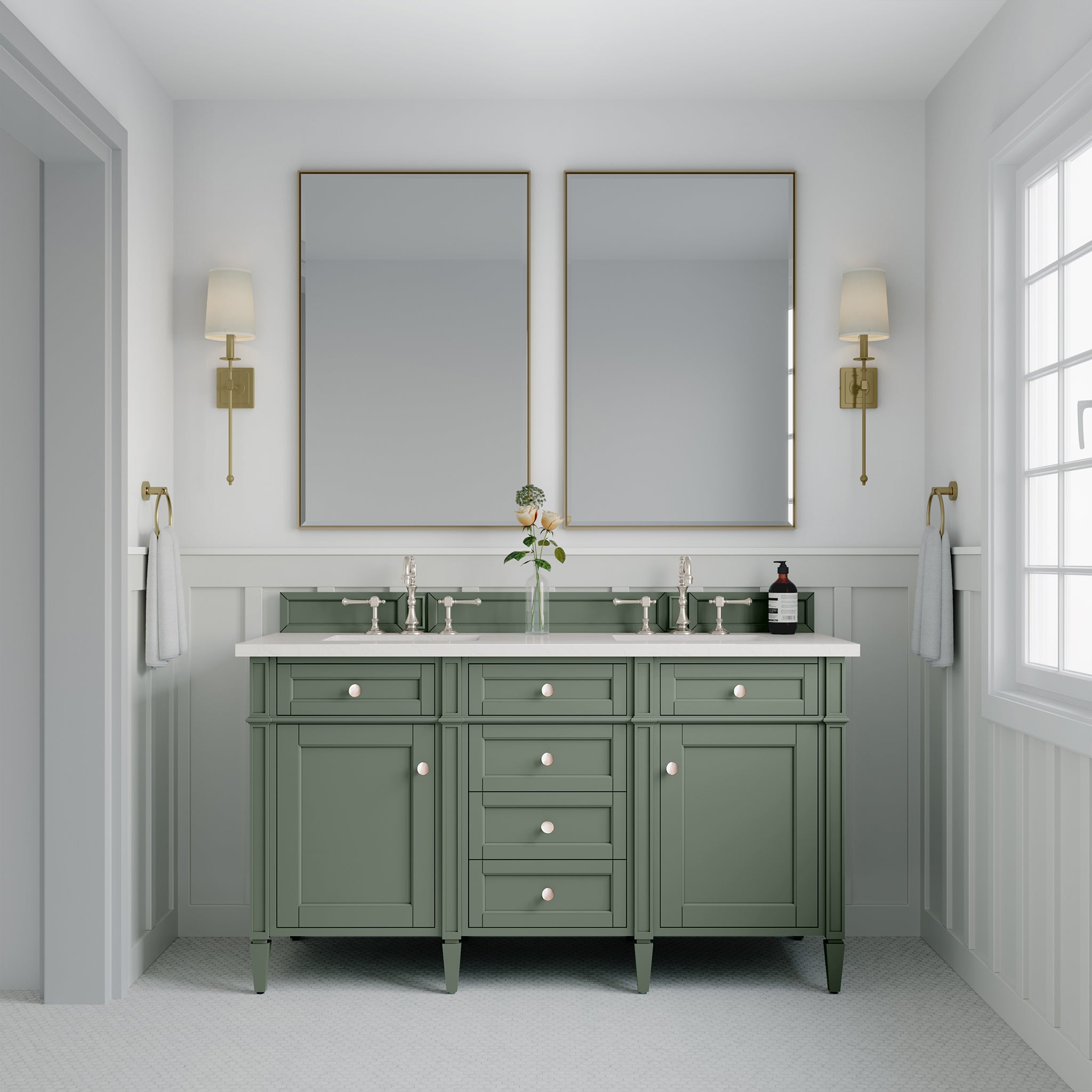 James Martin Brittany 60" Double Vanity in Smokey Celadon with 3cm Countertop