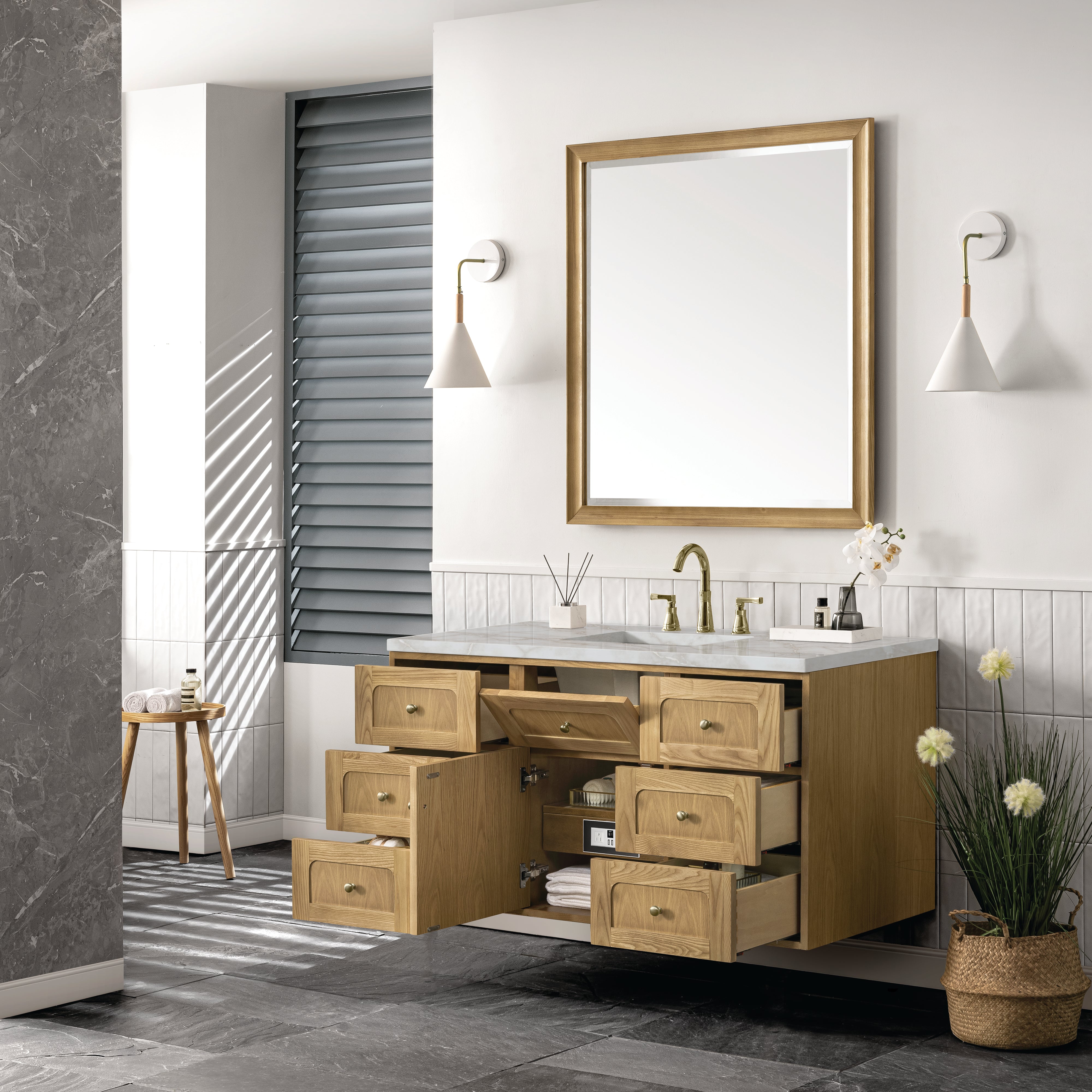 James Martin Laurent 48" Single Vanity in Light Natural Oak with 3cm Countertop