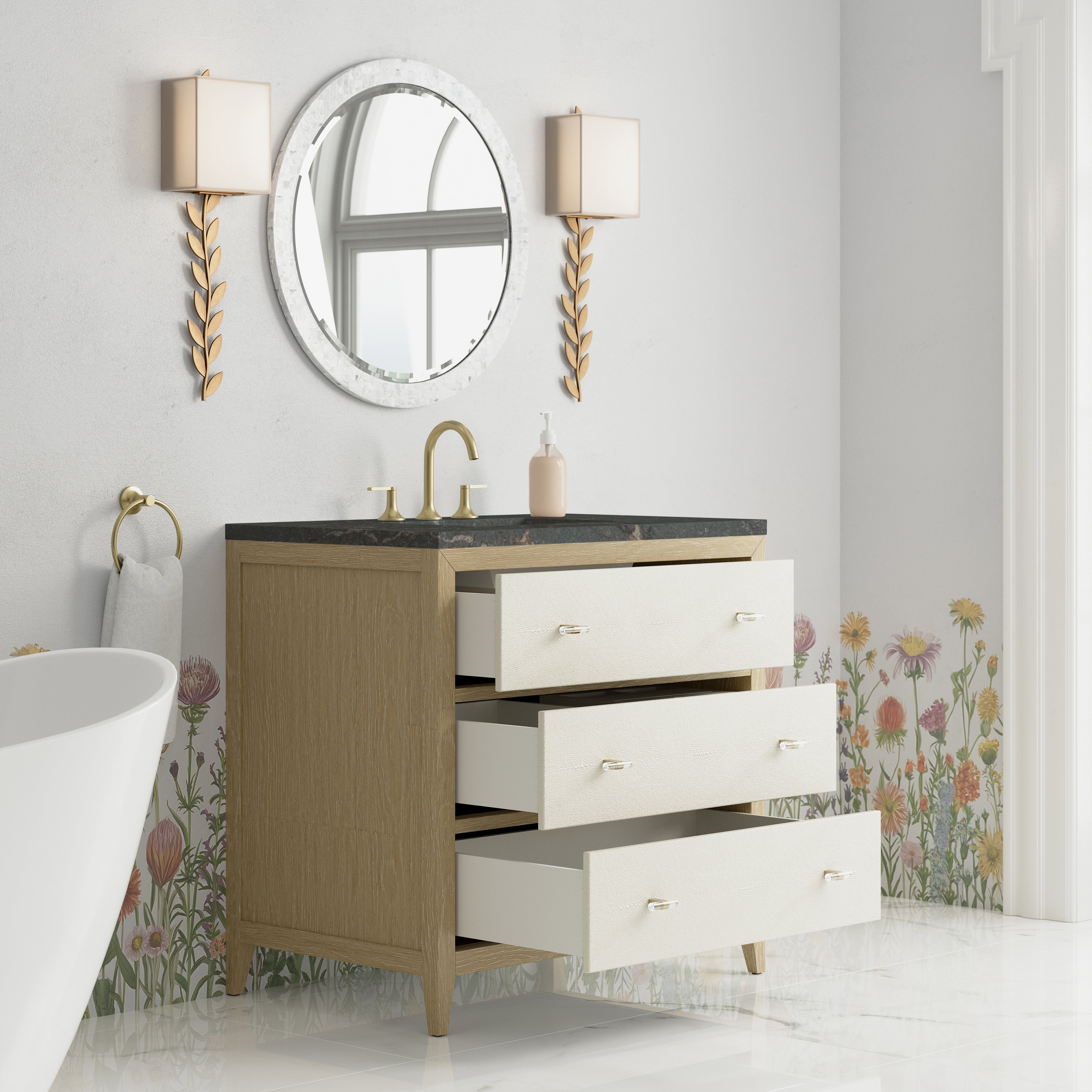 James Martin Celeste 36" Single Vanity in Sunwashed Oak with 3cm Countertop